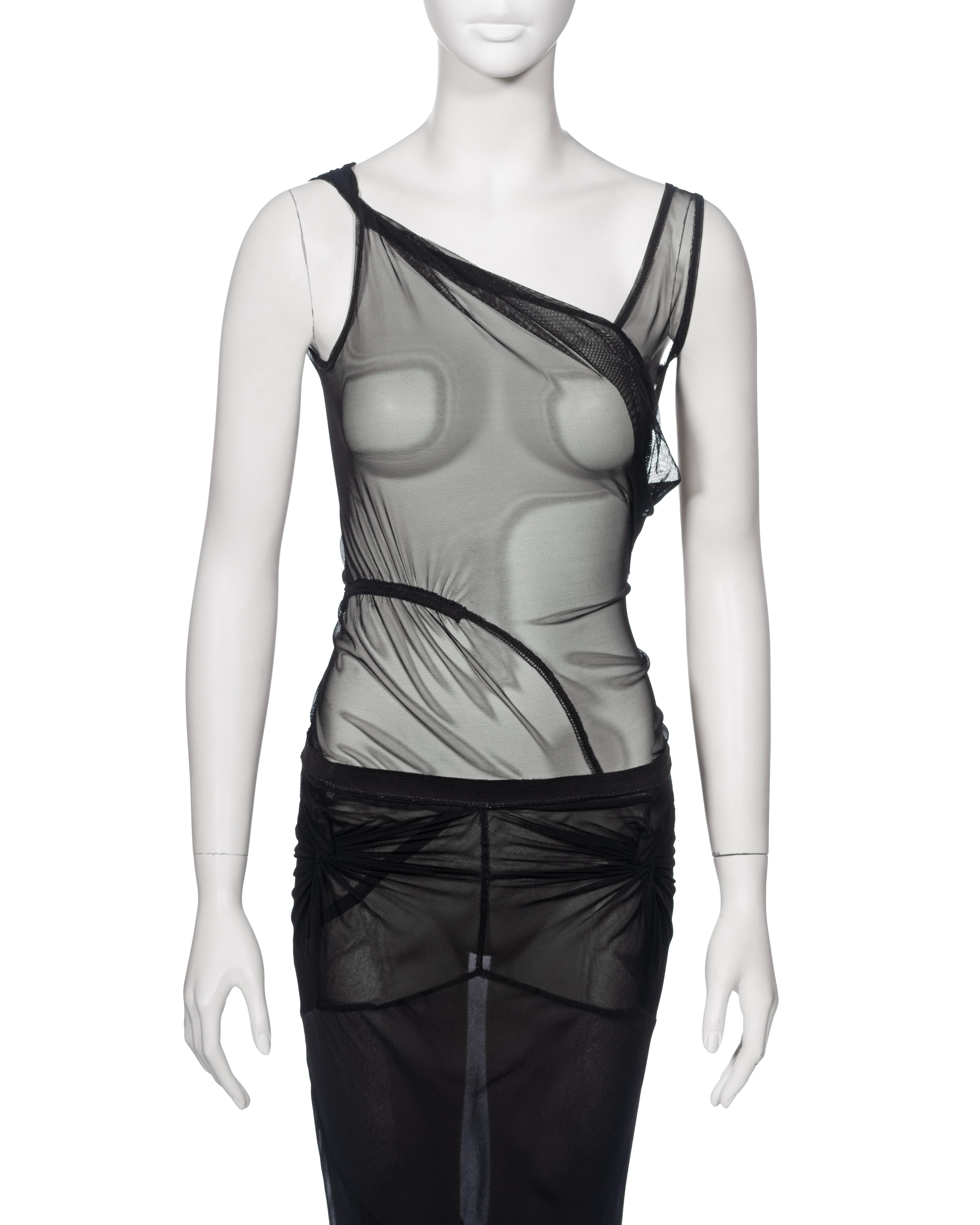 Rick Owens Black Silk and Mesh 'Elektra' Evening Dress and Skirt Set, ss 1999 In Good Condition For Sale In London, GB