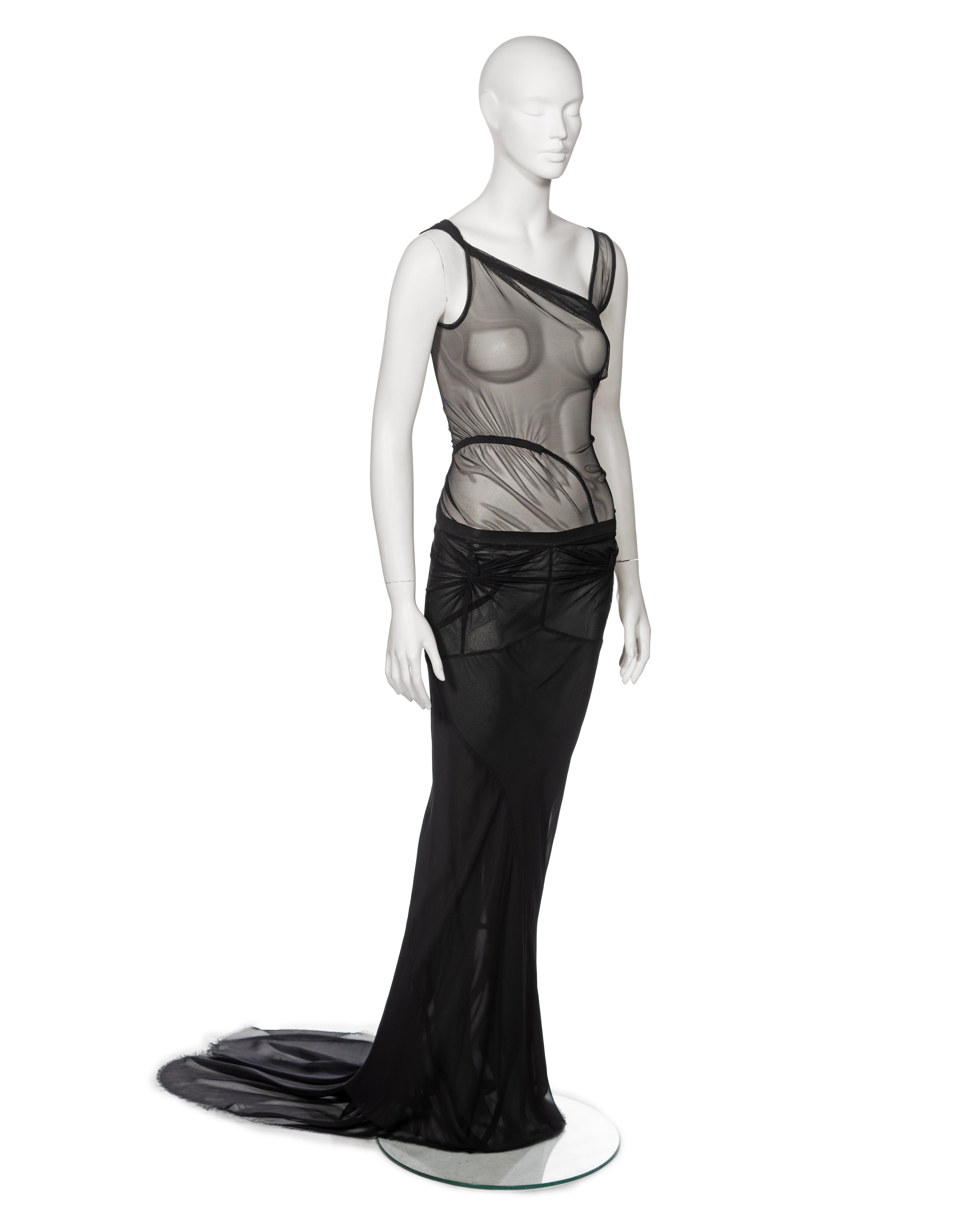 Women's Rick Owens Black Silk and Mesh 'Elektra' Evening Dress and Skirt Set, ss 1999 For Sale