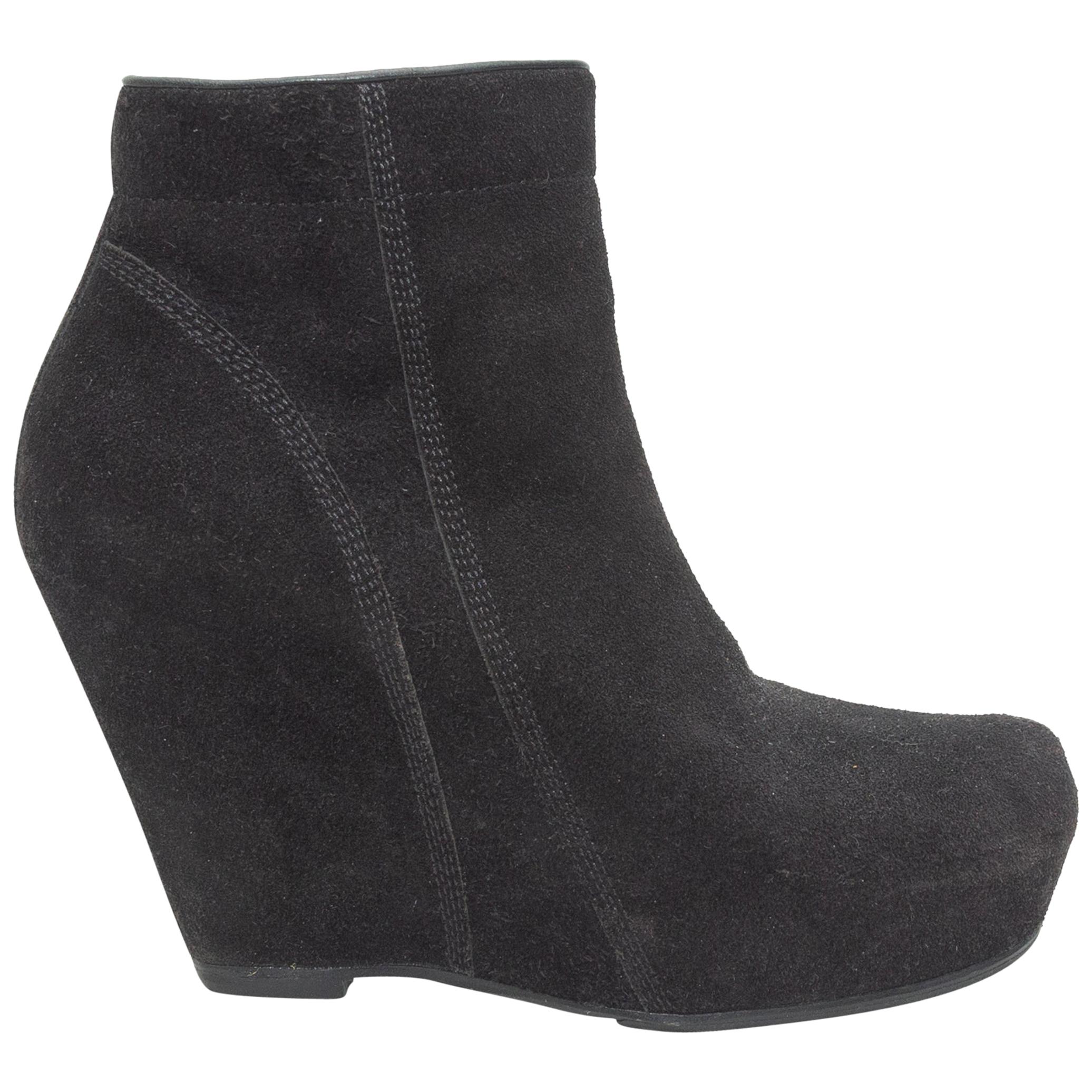 Rick Owens Black Suede Wedge Ankle Boots