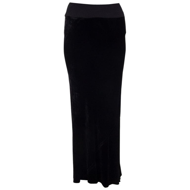 RICK OWENS black VELVET PANELED MAXI Skirt 42 M For Sale at 1stDibs