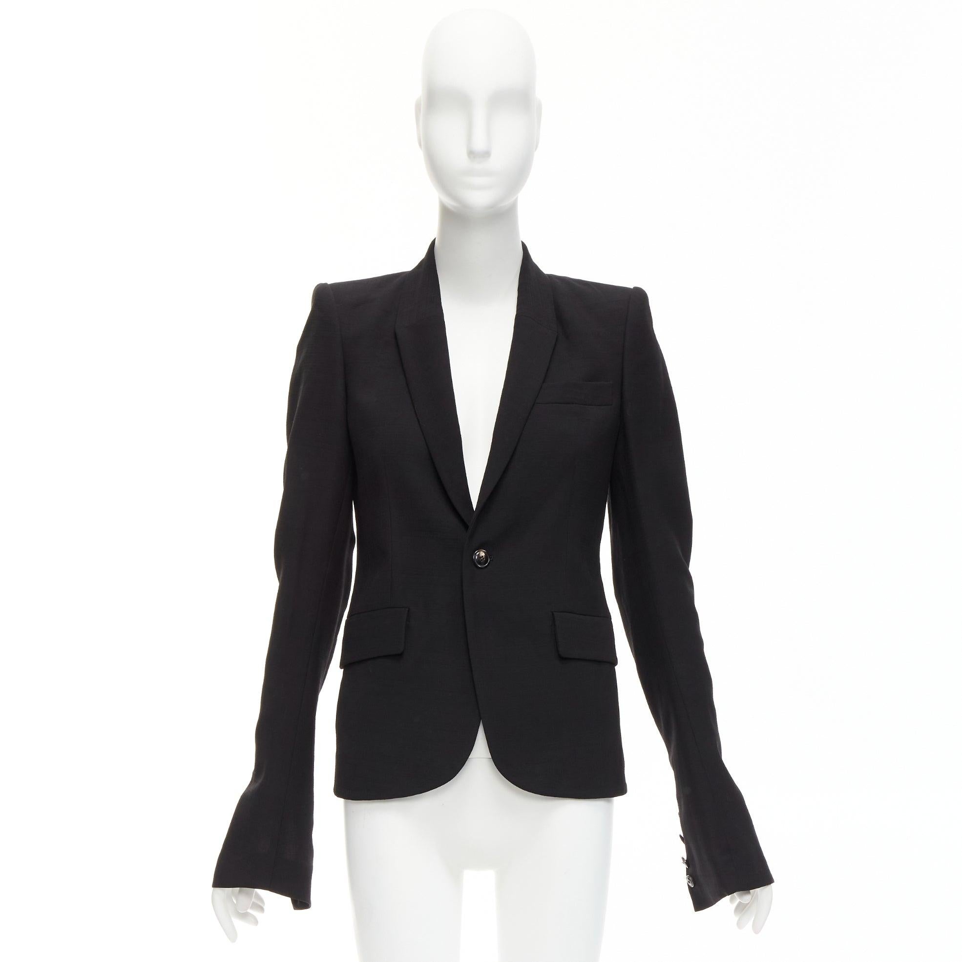 RICK OWENS black virgin wool blend power shoulder long sleeve blazer IT40 S For Sale 6