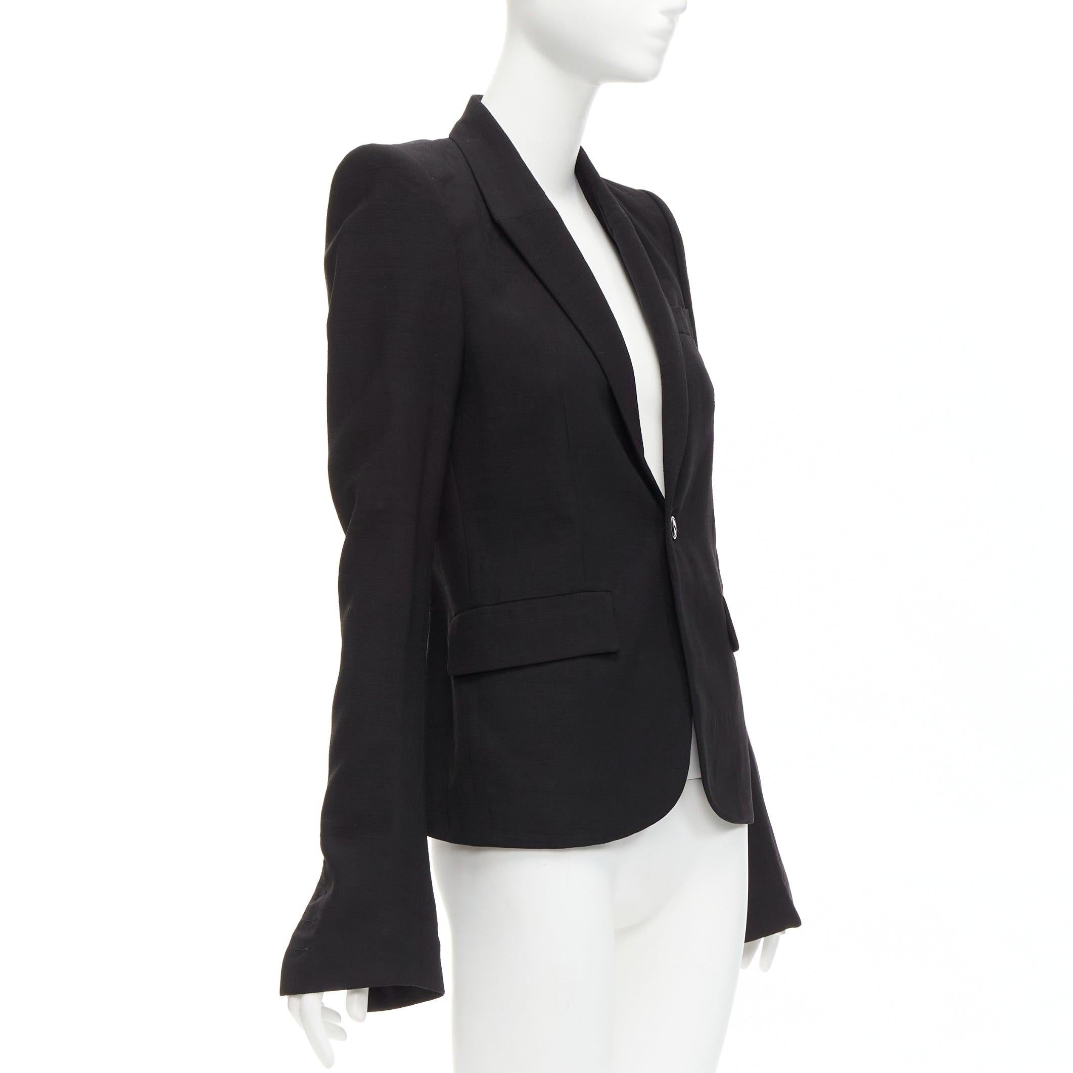 Women's RICK OWENS black virgin wool blend power shoulder long sleeve blazer IT40 S For Sale