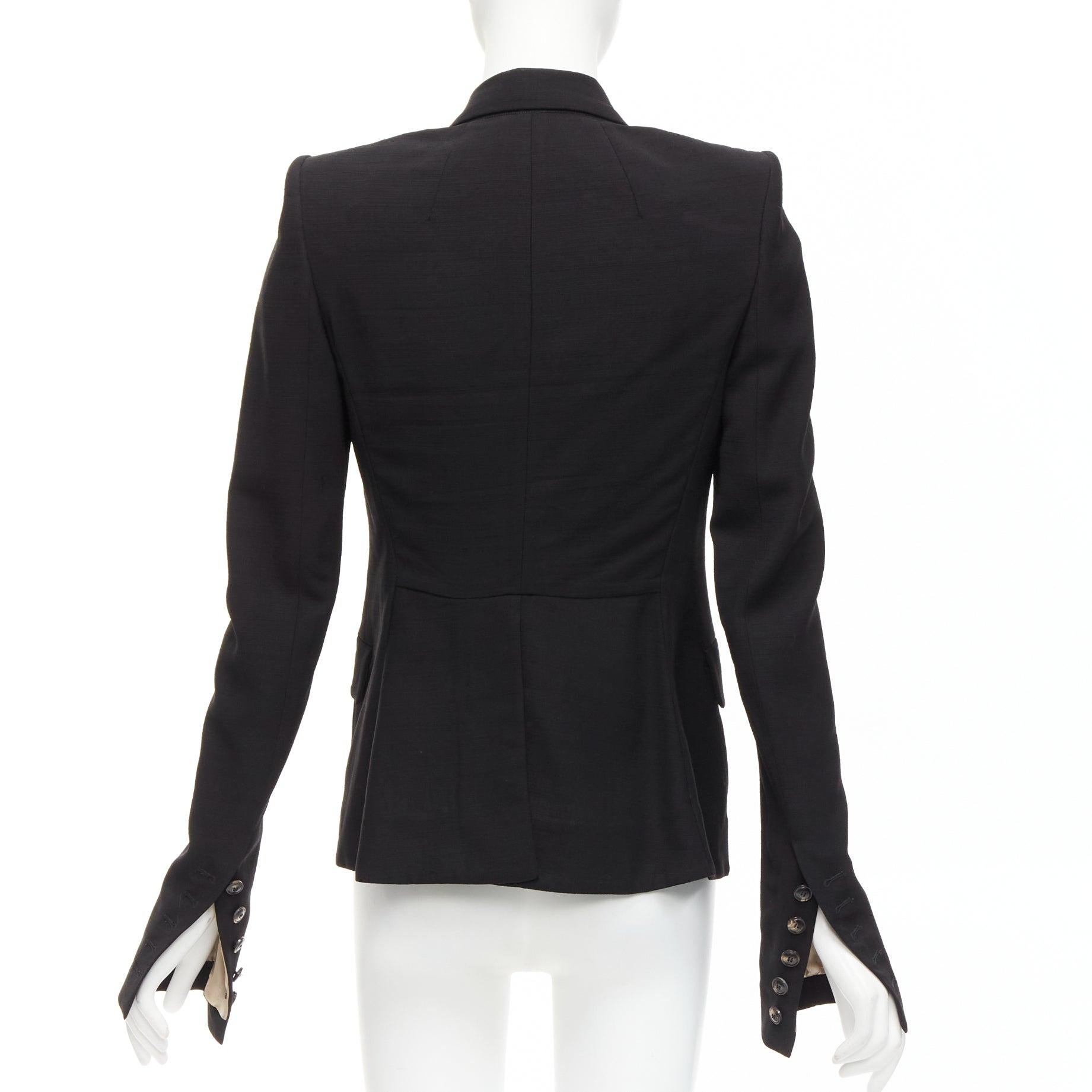 RICK OWENS black virgin wool blend power shoulder long sleeve blazer IT40 S For Sale 2