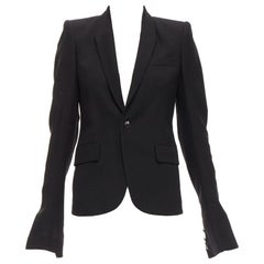 RICK OWENS black virgin wool blend power shoulder long sleeve blazer IT40 S
