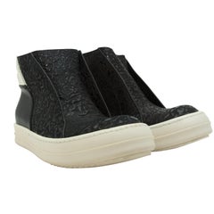 Used Rick Owens Black & White Leather High-Top Sneakers