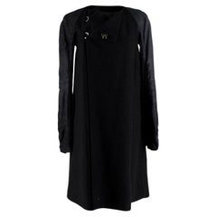 Rick Owens Black Wool Coat with Leather Sleeves