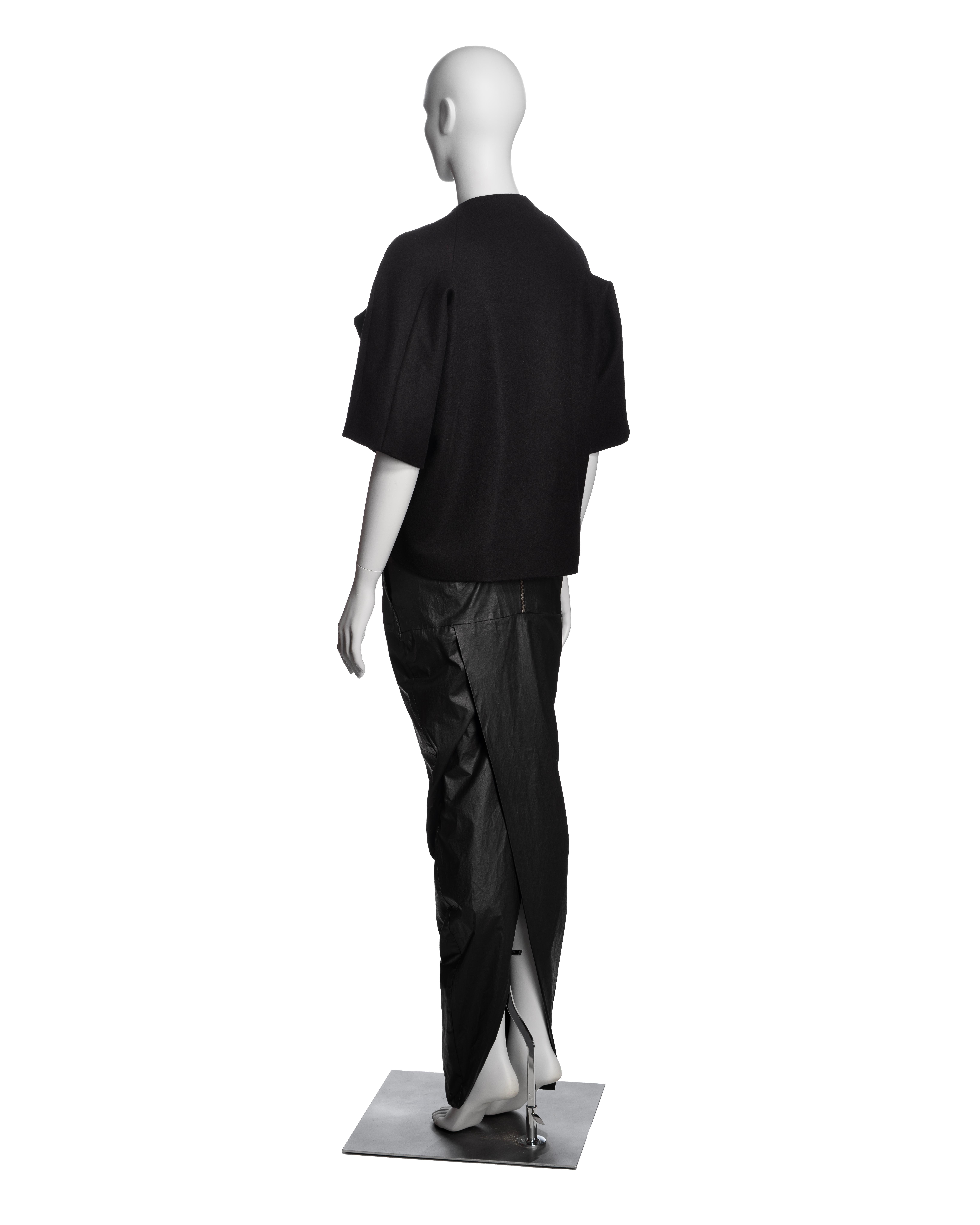 Rick Owens - Veste croisée en laine noire et jupe perruque en maxi ciré, FW 2011 en vente 5
