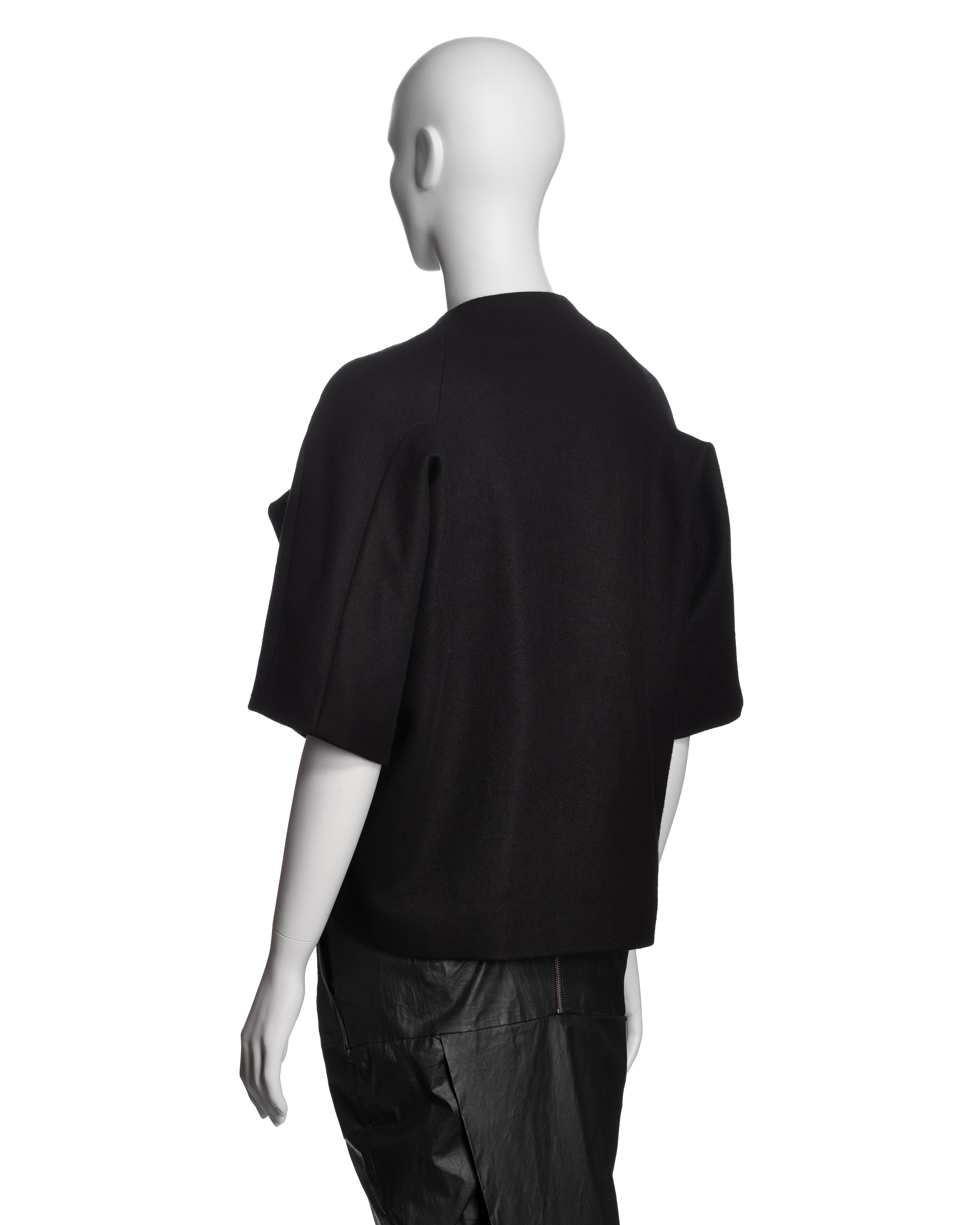 Rick Owens - Veste croisée en laine noire et jupe perruque en maxi ciré, FW 2011 en vente 6