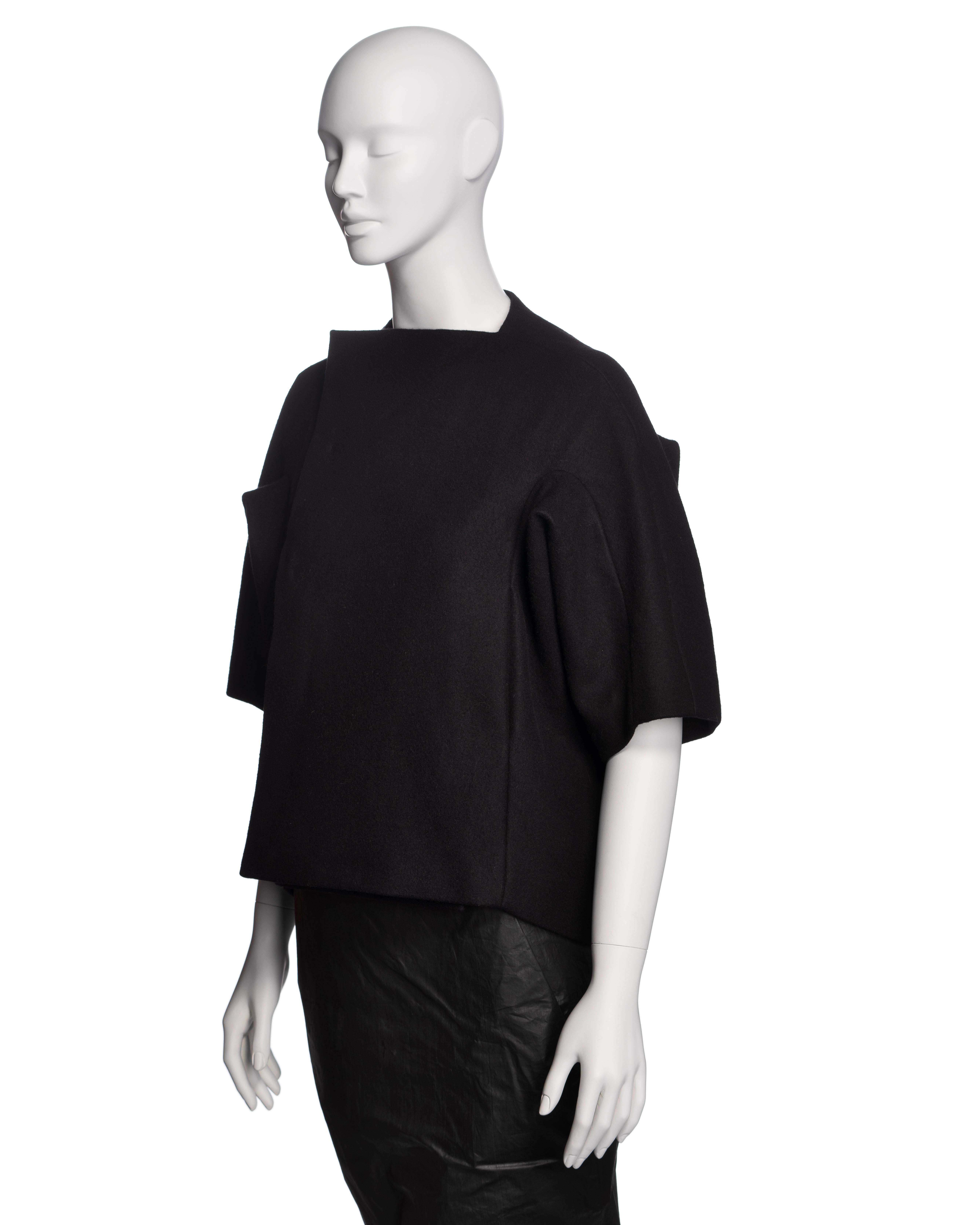 Rick Owens - Veste croisée en laine noire et jupe perruque en maxi ciré, FW 2011 en vente 8