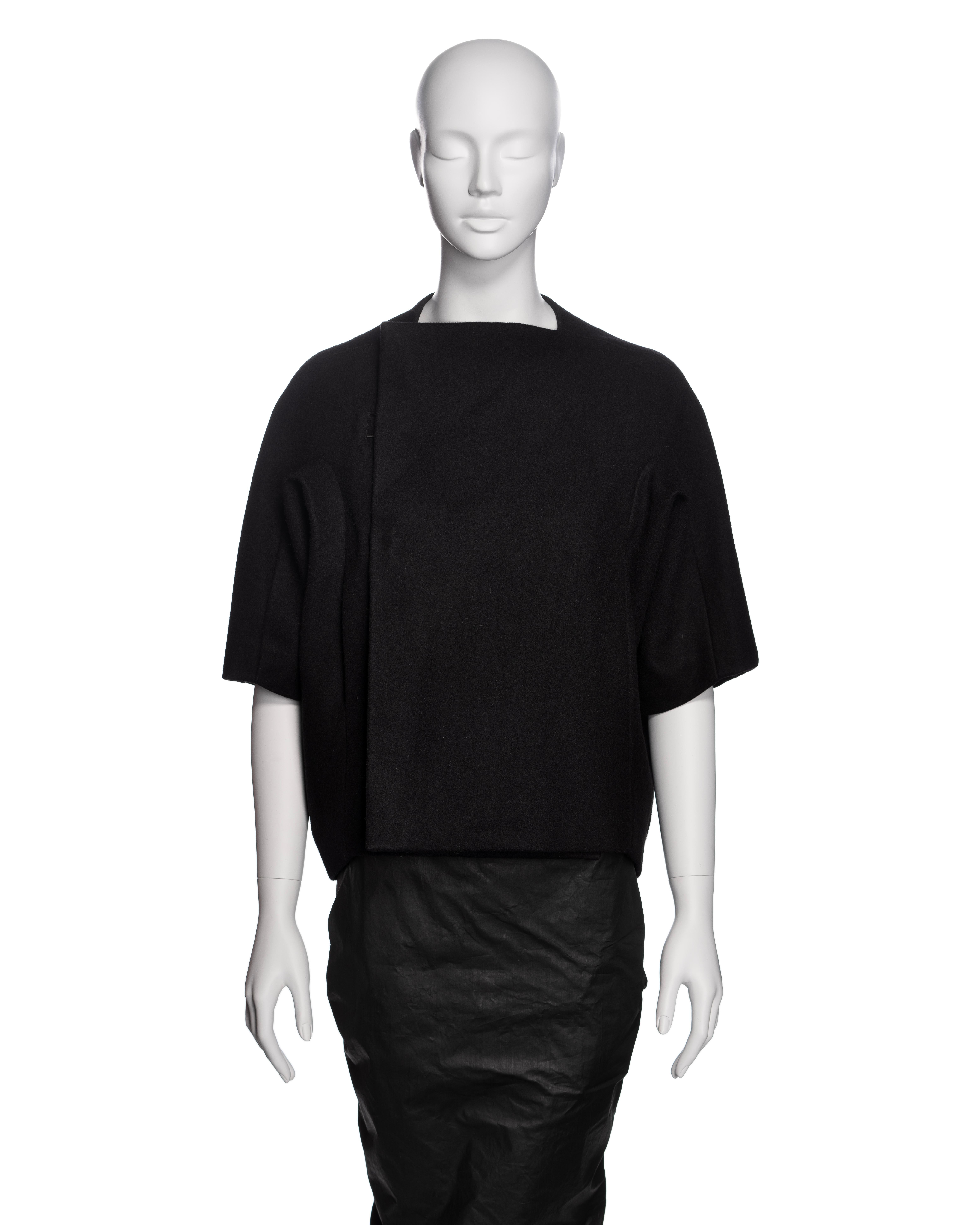 Rick Owens - Veste croisée en laine noire et jupe perruque en maxi ciré, FW 2011 Pour femmes en vente