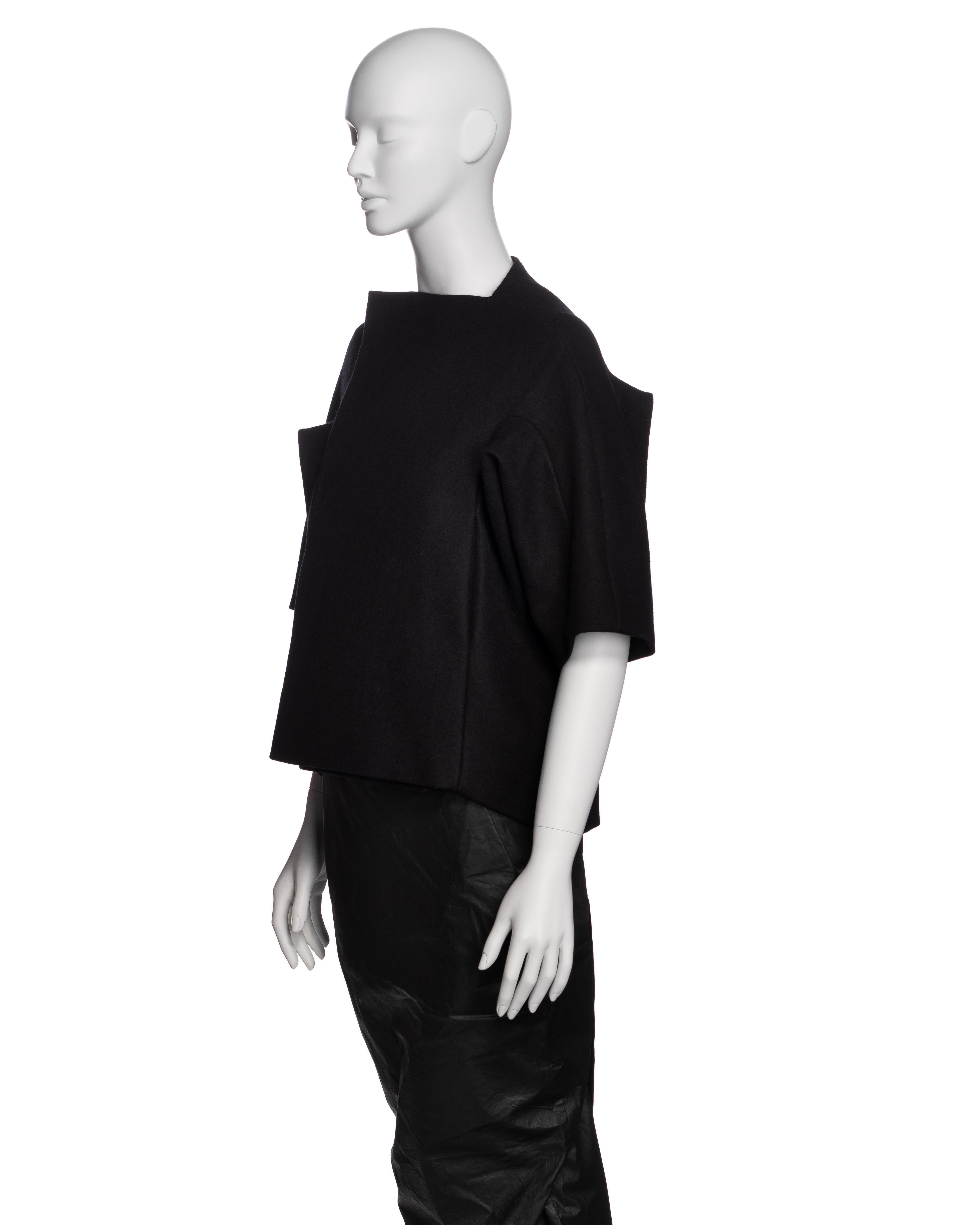 Rick Owens - Veste croisée en laine noire et jupe perruque en maxi ciré, FW 2011 en vente 2