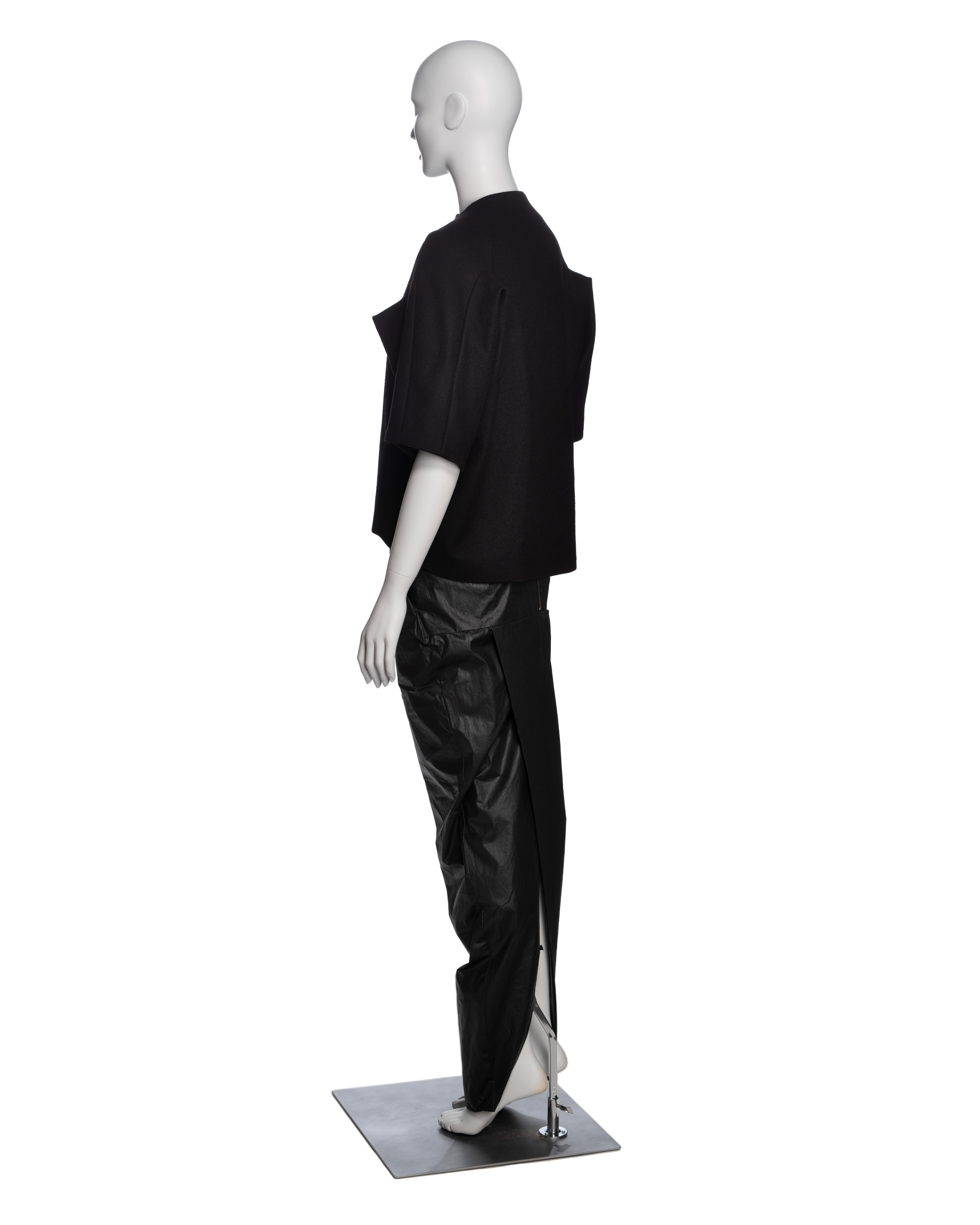 Rick Owens - Veste croisée en laine noire et jupe perruque en maxi ciré, FW 2011 en vente 3