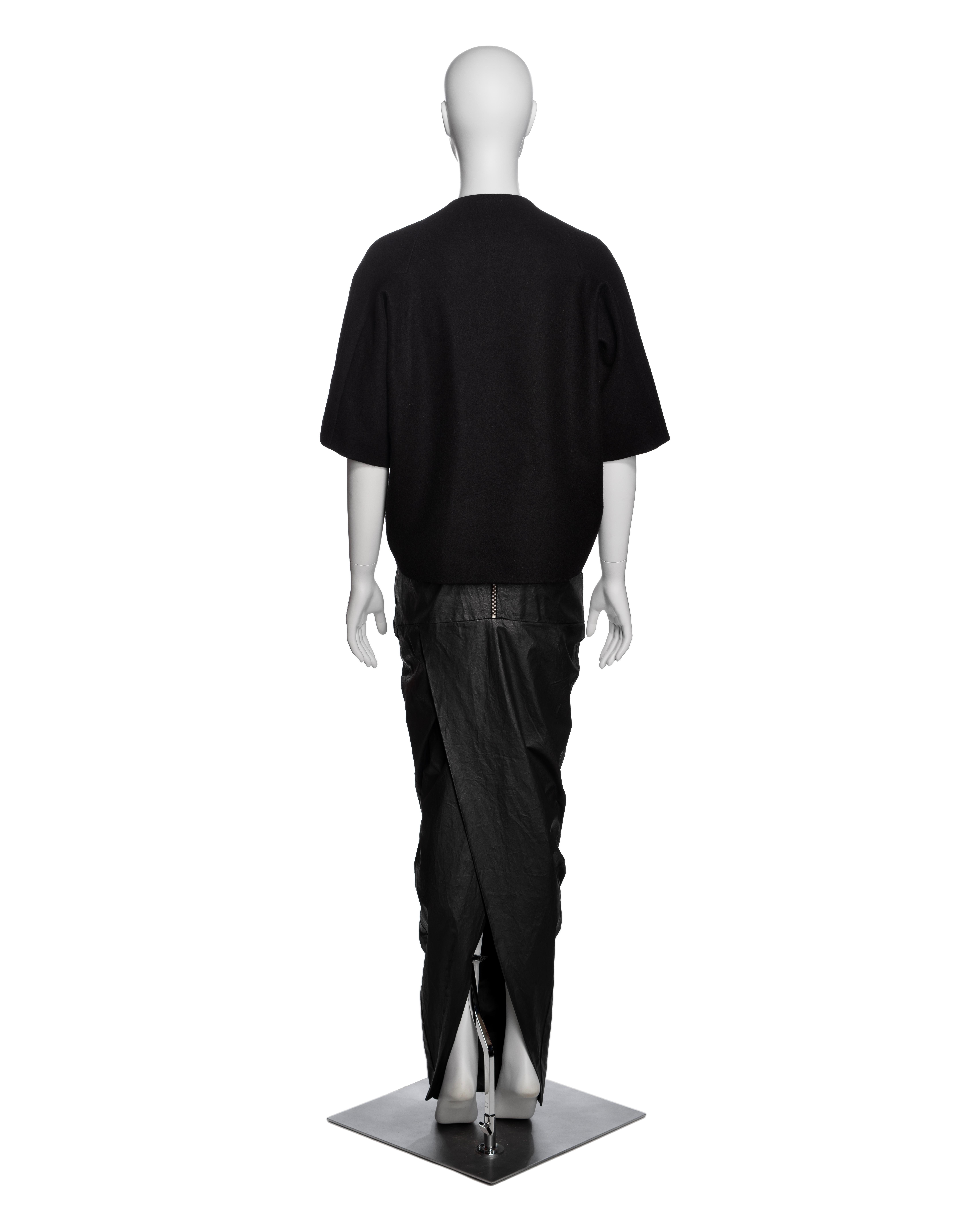 Rick Owens - Veste croisée en laine noire et jupe perruque en maxi ciré, FW 2011 en vente 4