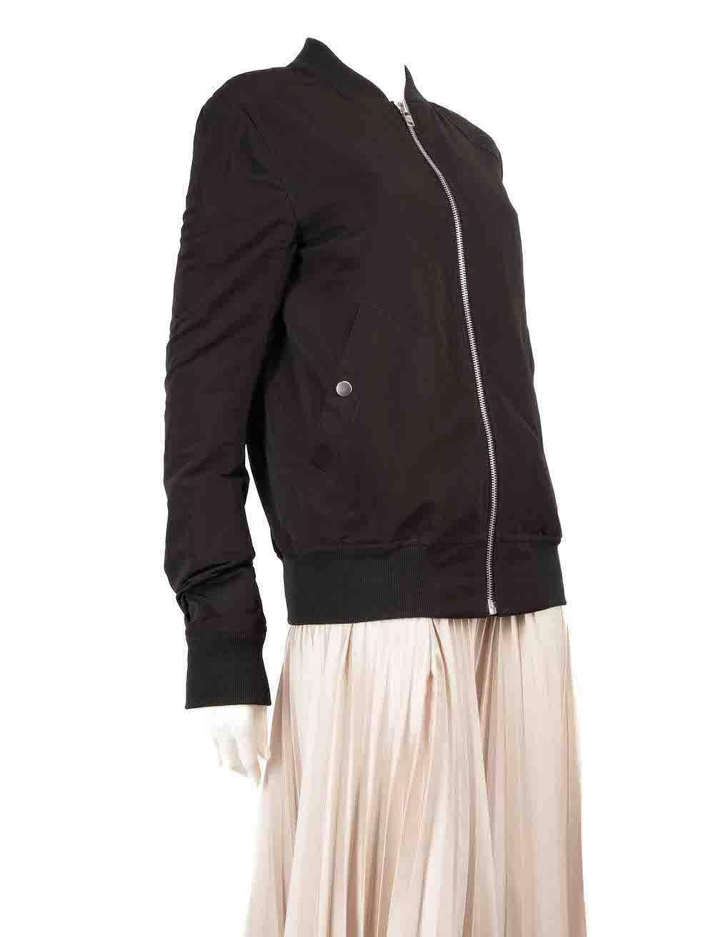 CONDITION is Very good. Hardly any visible wear to Bomber Jacket is evident on this used Rick Owens designer resale item.
 
 
 
 Details
 
 
 Black
 
 Polyester
 
 Bomber jacket
 
 Zip fastening
 
 Rib knit trim
 
 2x Side pockets
 
 1x Sleeve