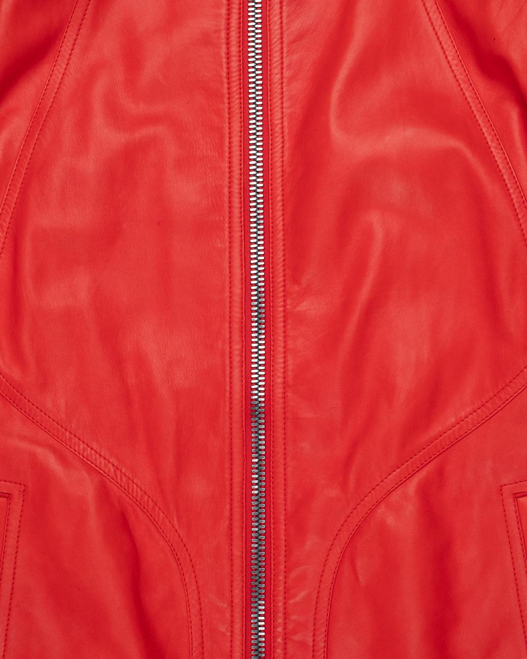Men's Rick Owens Blood Red Calf Leather Intarsia Jacket For Sale