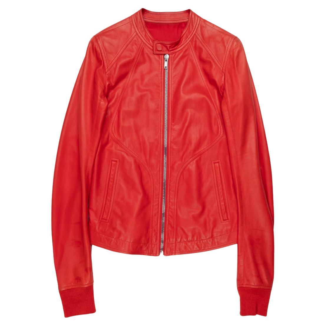 Rick Owens Blood Red Calf Leather Intarsia Jacket For Sale