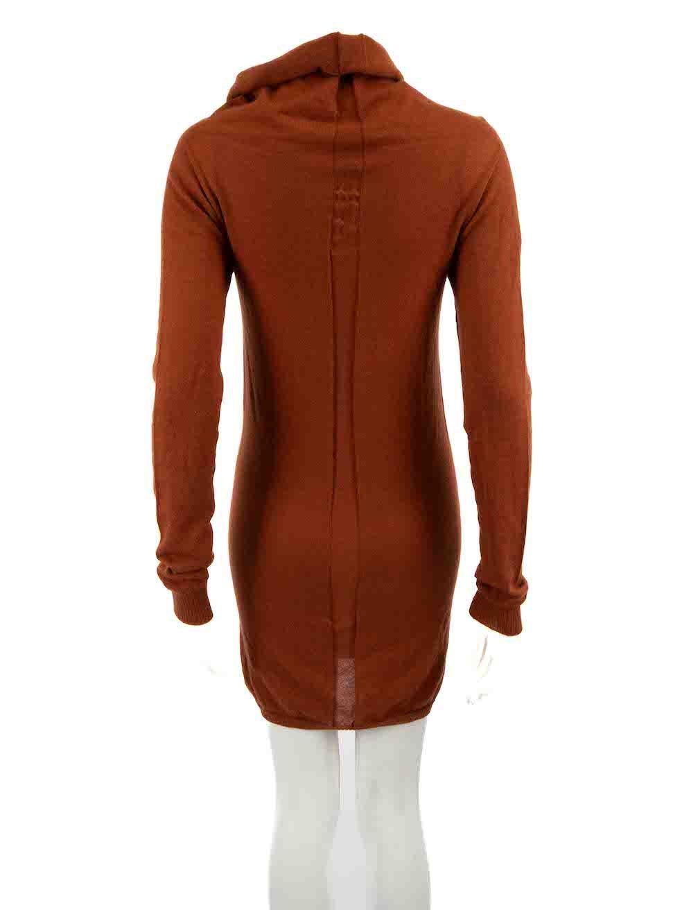 Rick Owens Brown Cashmere Cowl Mini Dress Size S In New Condition For Sale In London, GB