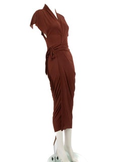 Rick Owens Brown Gathered Wrap Midi Dress Size XS