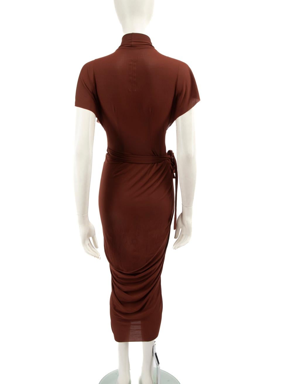 Rick Owens Brown Gathered Wrap Midi Dress Size XS In Good Condition In London, GB