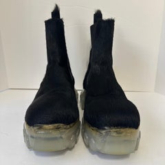 Rick Owens Calf Hair Beetle Bozo Chelsea Boots IT 37 Black w/ Transparent Sole