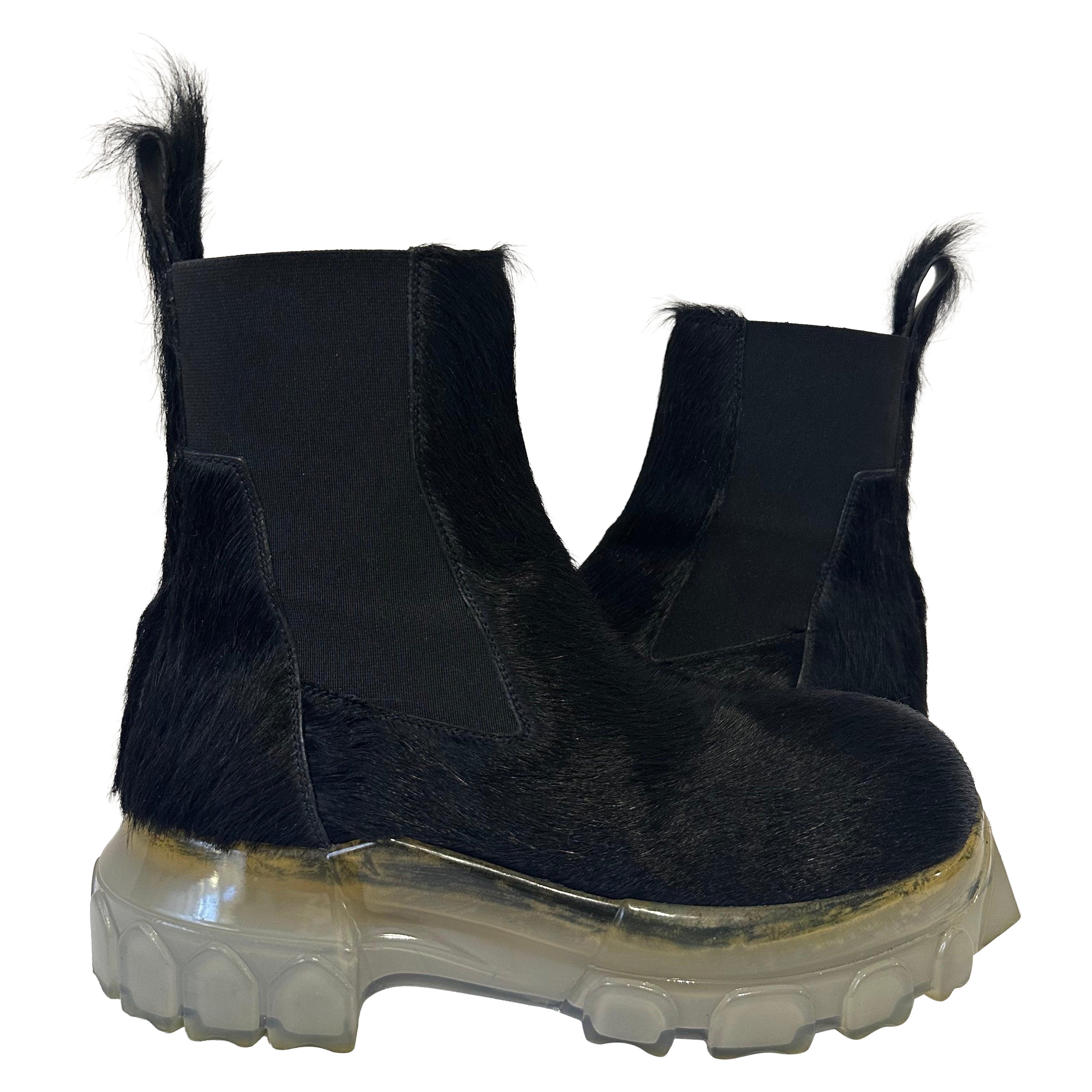 Rick Owens - Stivali Chelsea Bozo in pelo di vitello IT 37 nero con suola trasparente in vendita