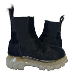 Rick Owens Calf Hair Beetle Bozo Chelsea Boots IT 37 Black w/ Transparent Sole