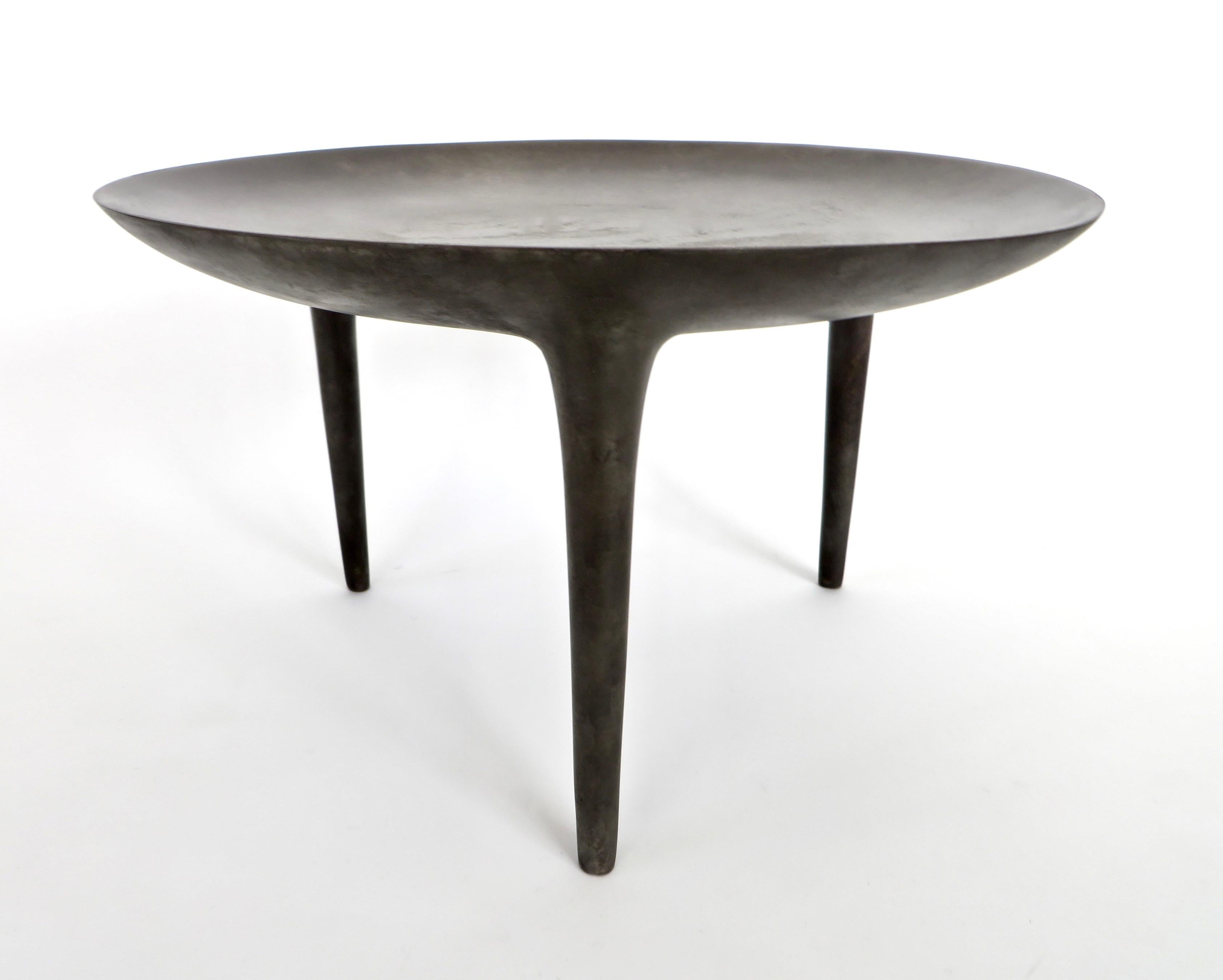 French Rick Owens Cast Bronze Low Brazier Side Table Nitrate Patina