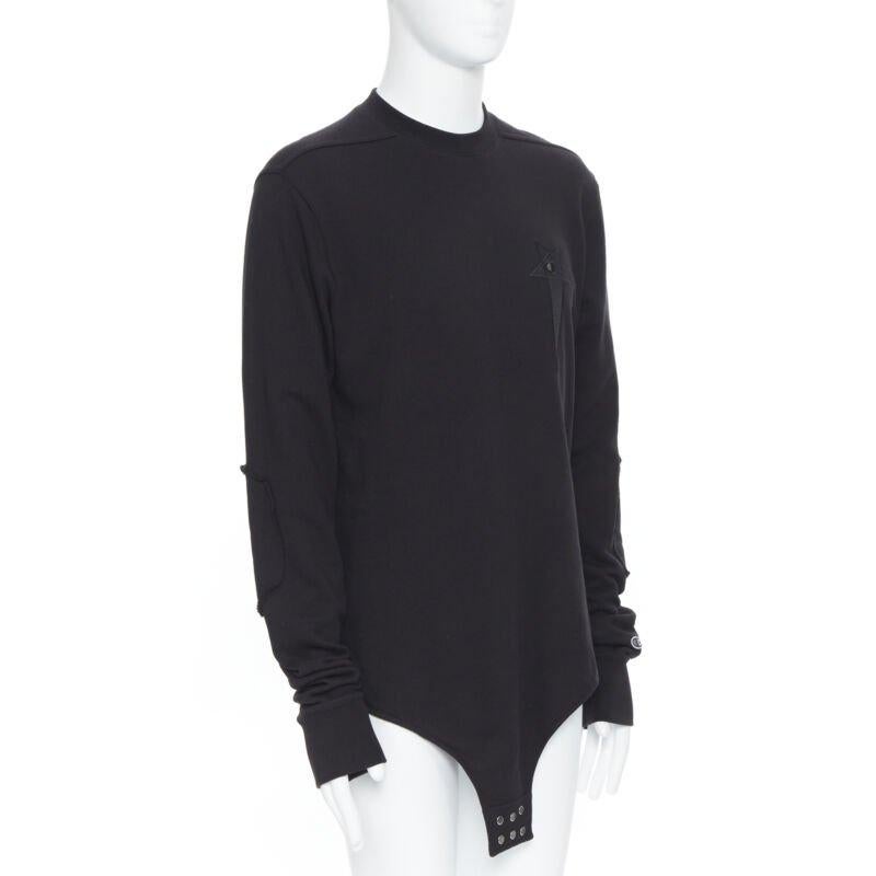 Men's RICK OWENS CHAMPION SS20 Tecuatl Black Pentagram Star embroidered sweater S For Sale
