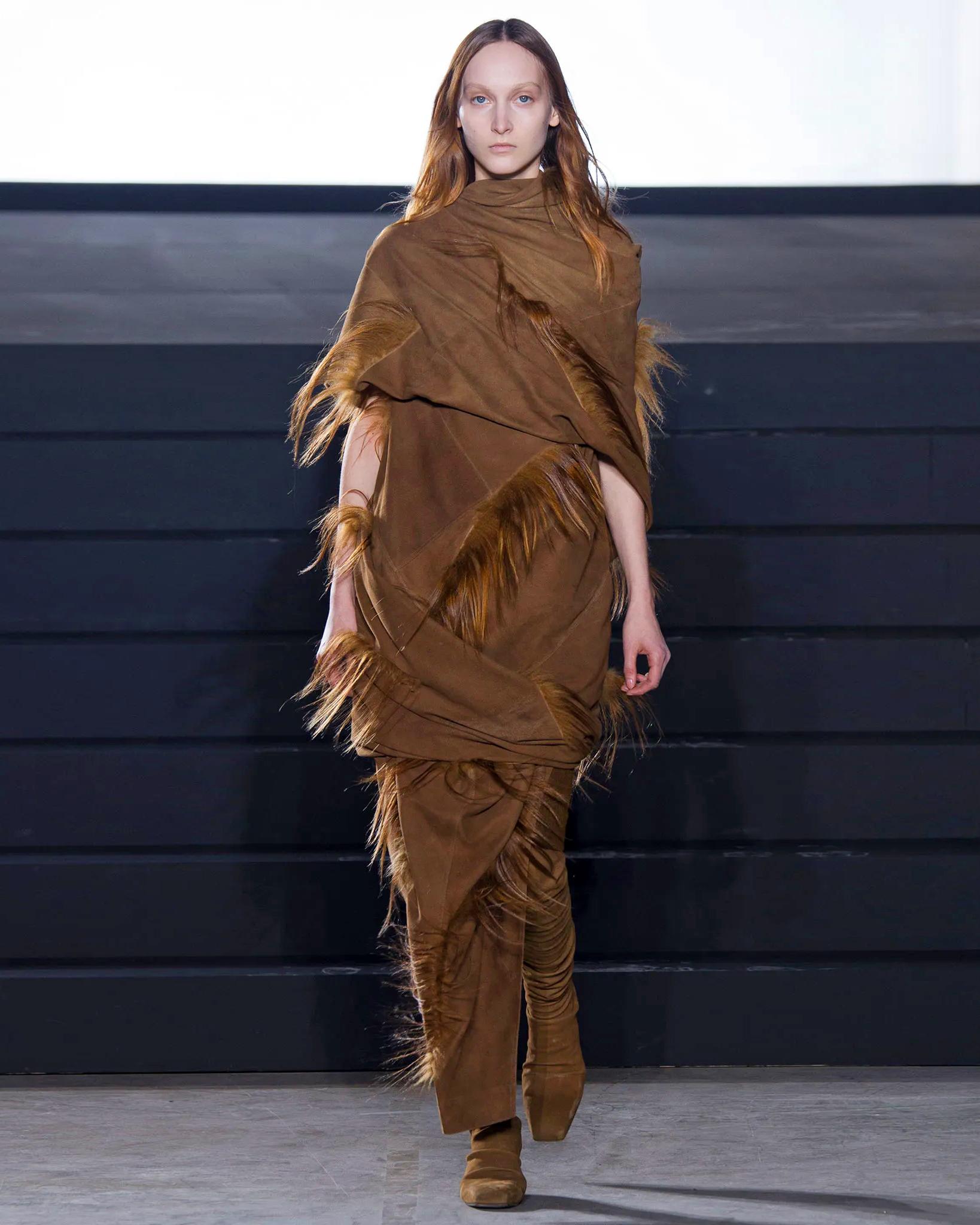 Rick Owens Chestnut Suede and Goat Hair 'Sphinx' Ensemble, fw 2015 In Good Condition For Sale In London, GB