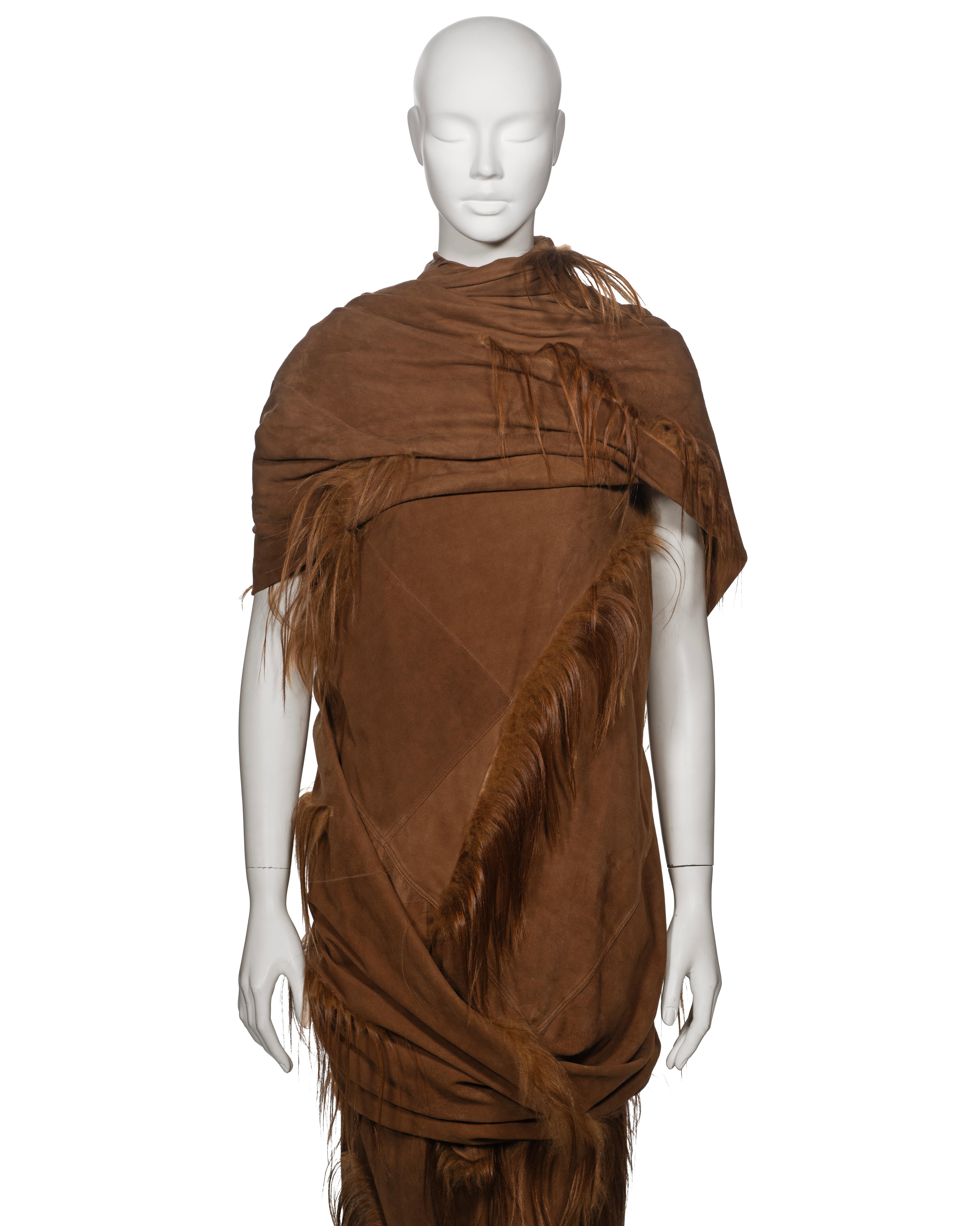 Women's Rick Owens Chestnut Suede and Goat Hair 'Sphinx' Ensemble, fw 2015 For Sale