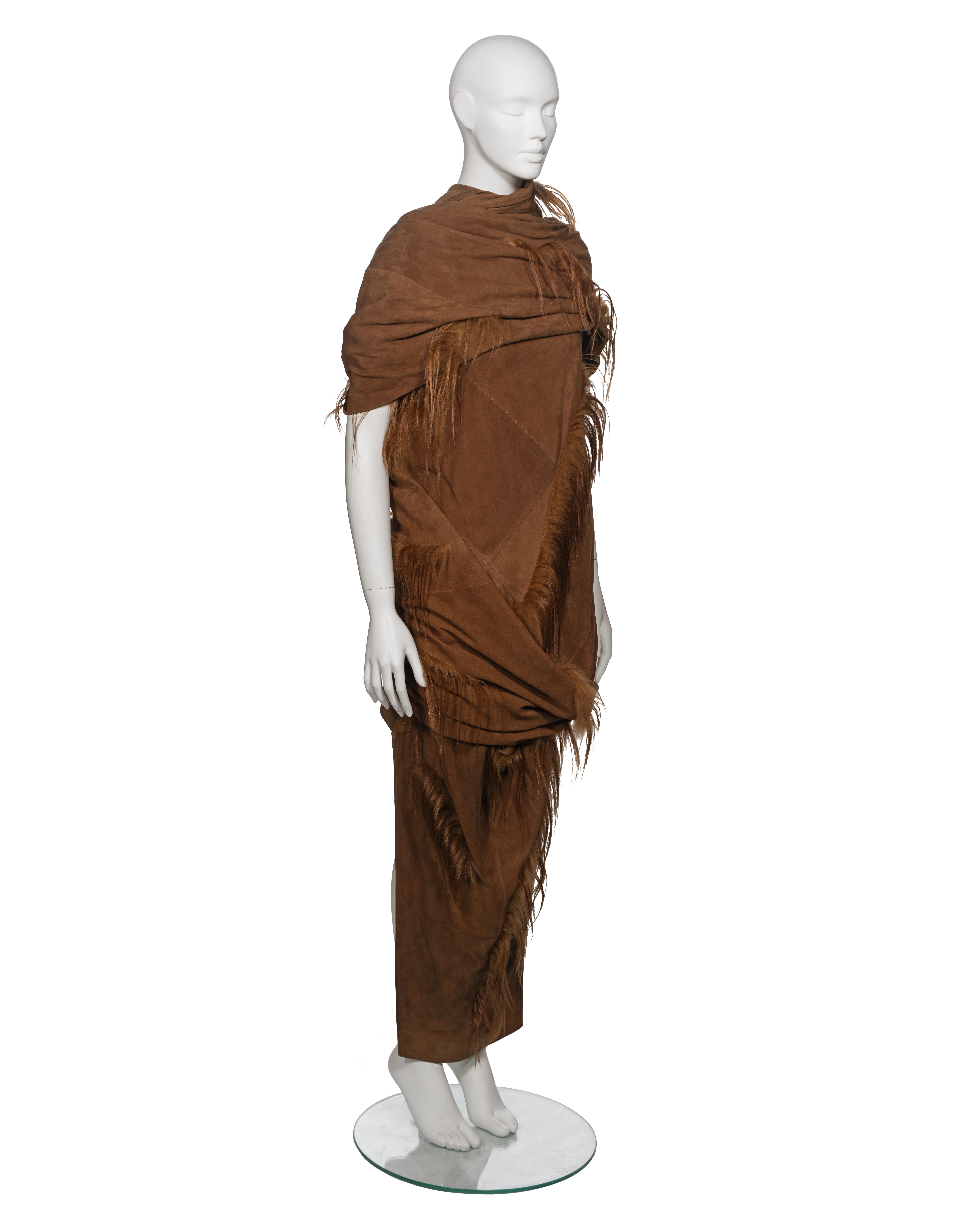 Rick Owens Chestnut Suede and Goat Hair 'Sphinx' Ensemble, fw 2015 For Sale 1