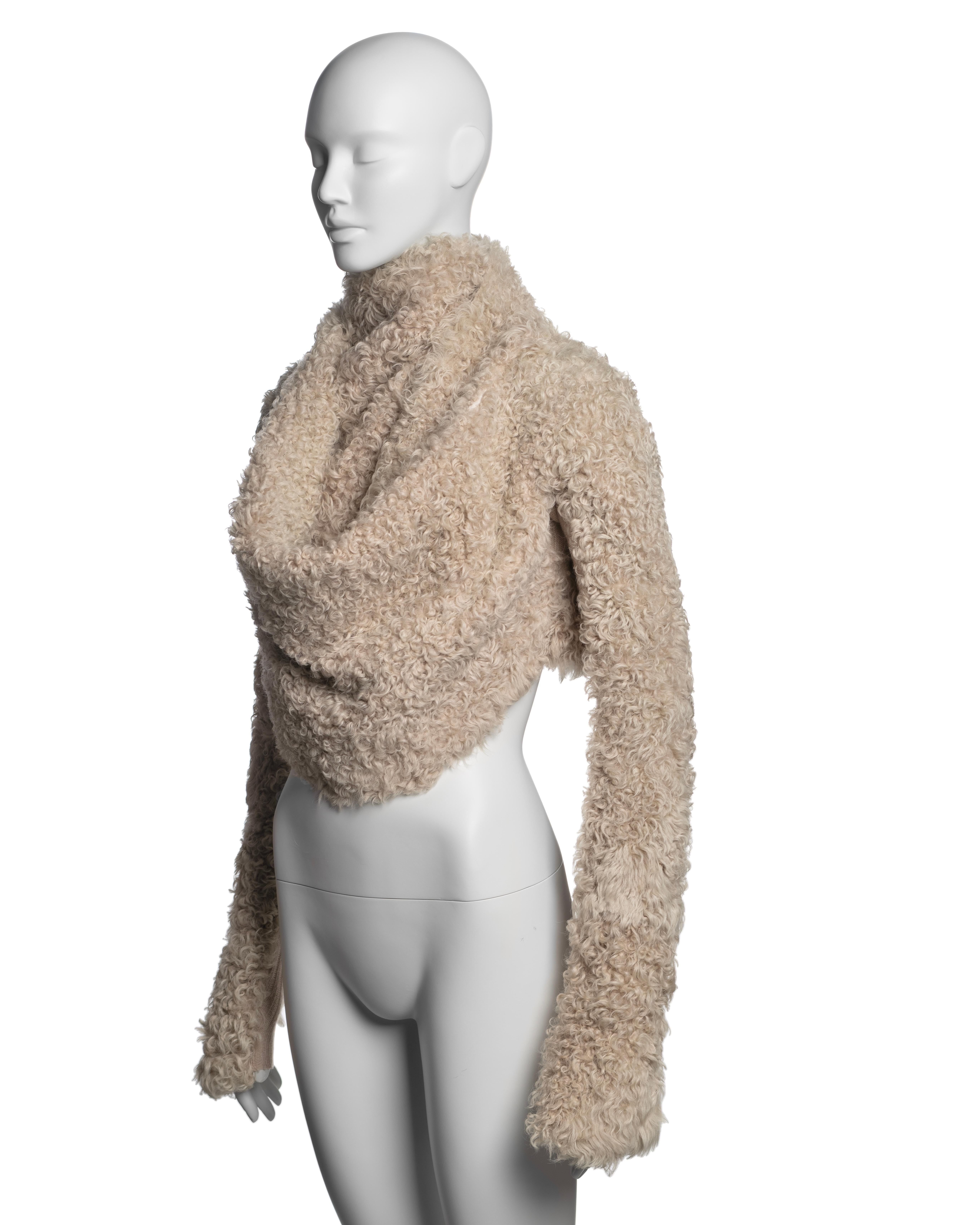 Rick Owens Cream Shearling Cropped Wrap Jacket, FW 2004 6