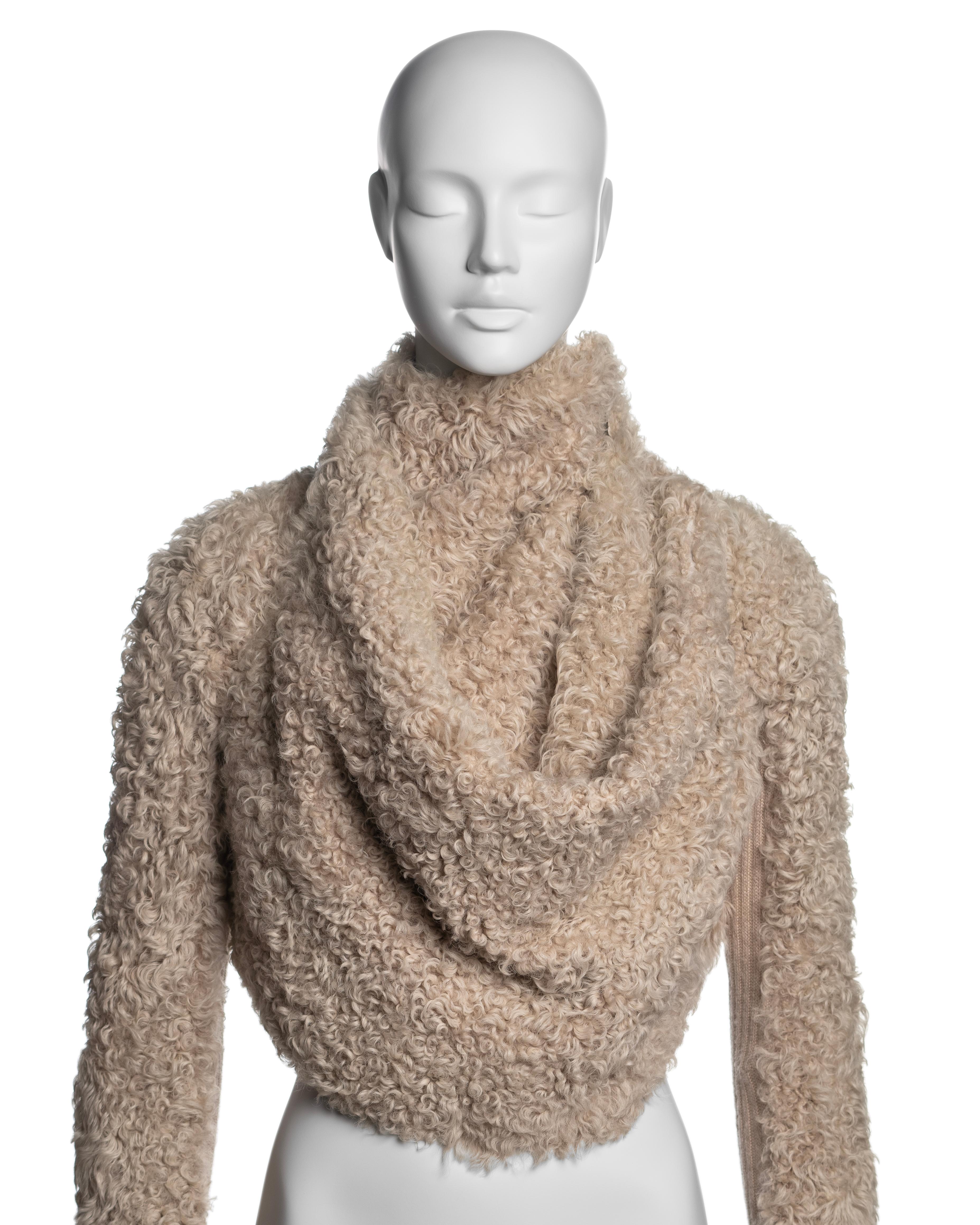 Rick Owens Cream Shearling Cropped Wrap Jacket, FW 2004 In Excellent Condition In London, GB