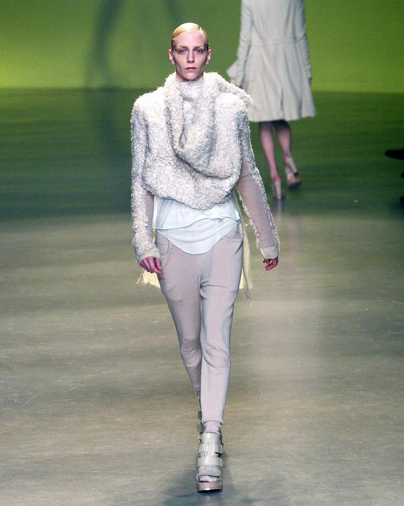 Women's Rick Owens Cream Shearling Cropped Wrap Jacket, FW 2004