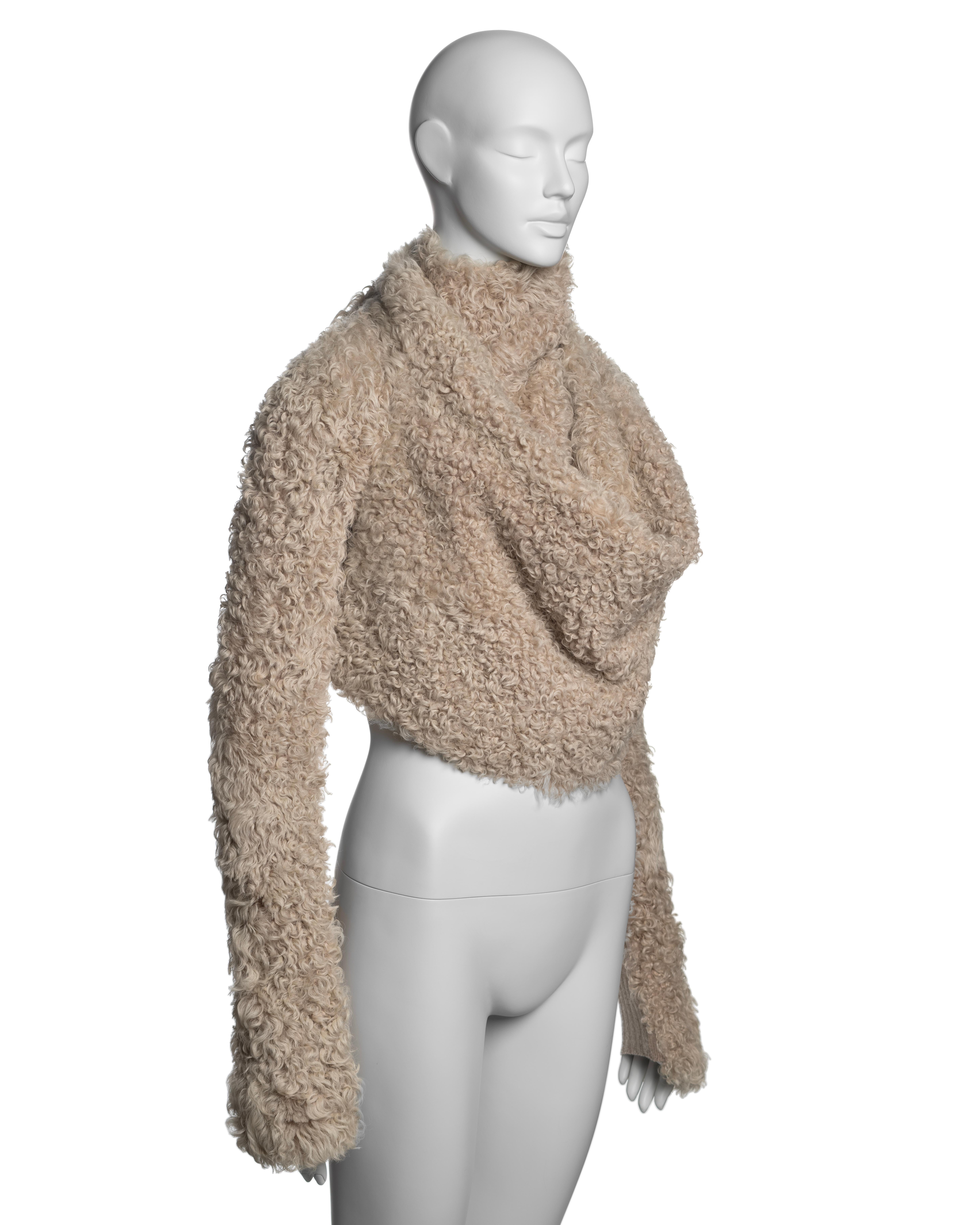 Rick Owens Cream Shearling Cropped Wrap Jacket, FW 2004 1