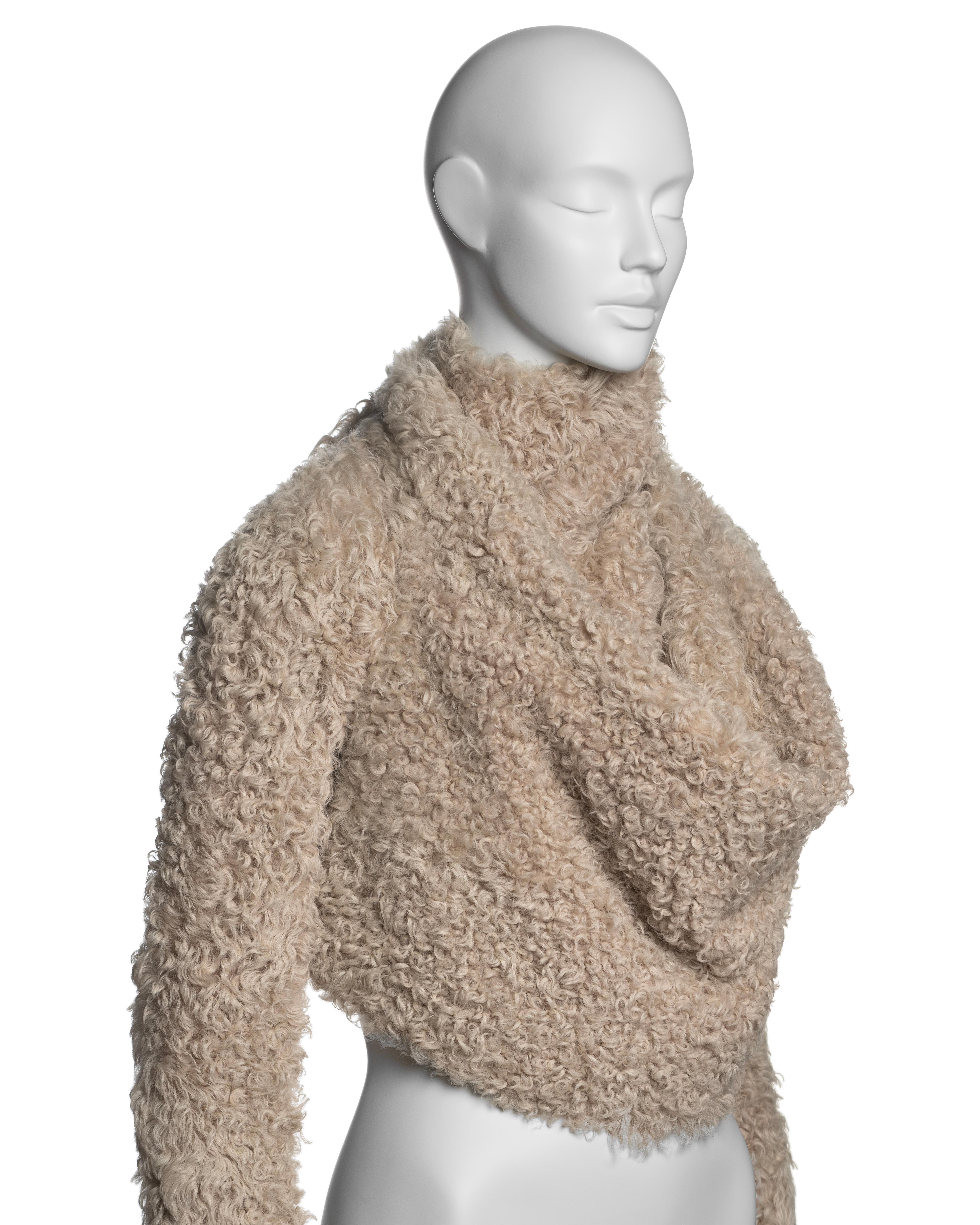 Rick Owens Cream Shearling Cropped Wrap Jacket, FW 2004 2