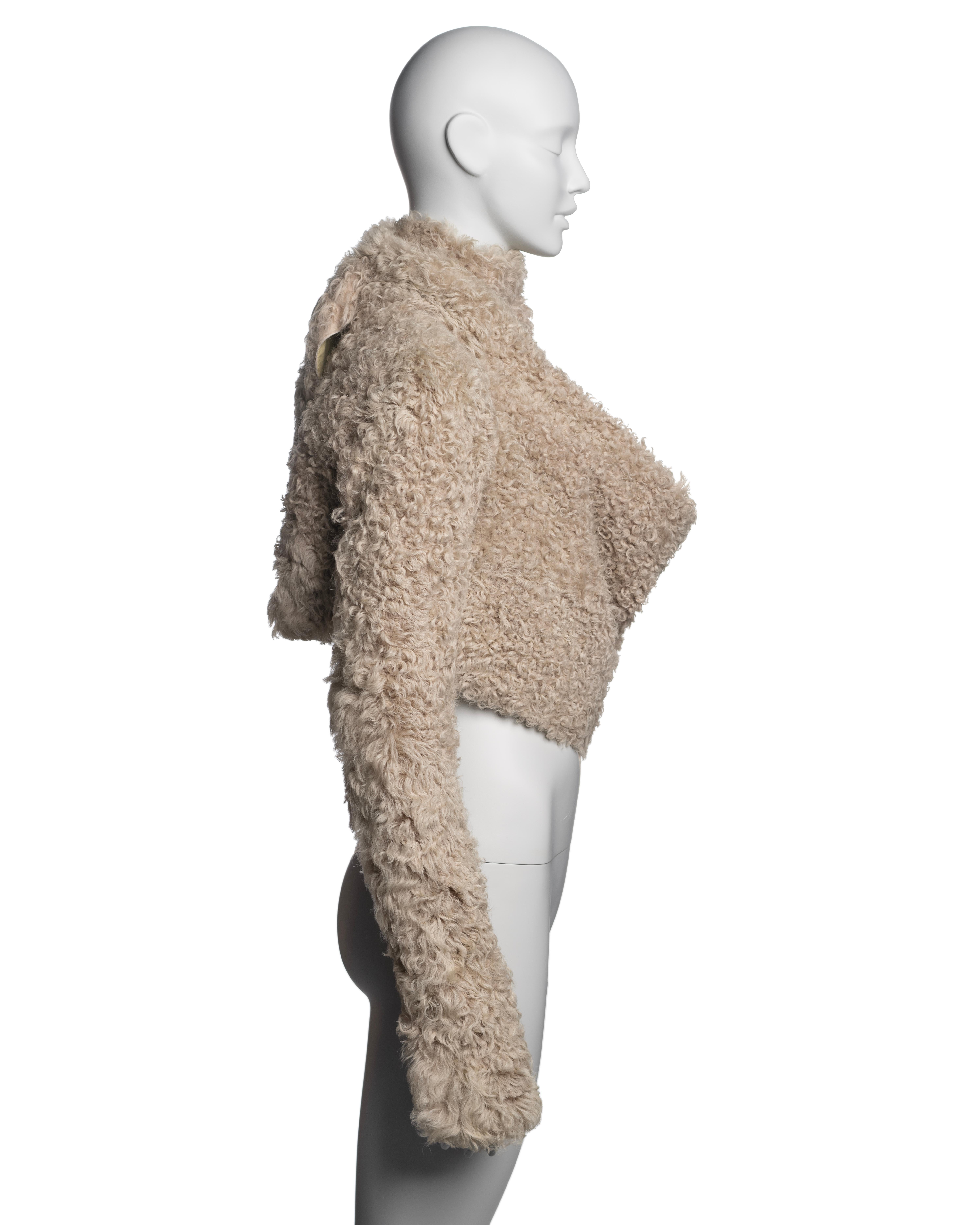 Rick Owens Cream Shearling Cropped Wrap Jacket, FW 2004 3