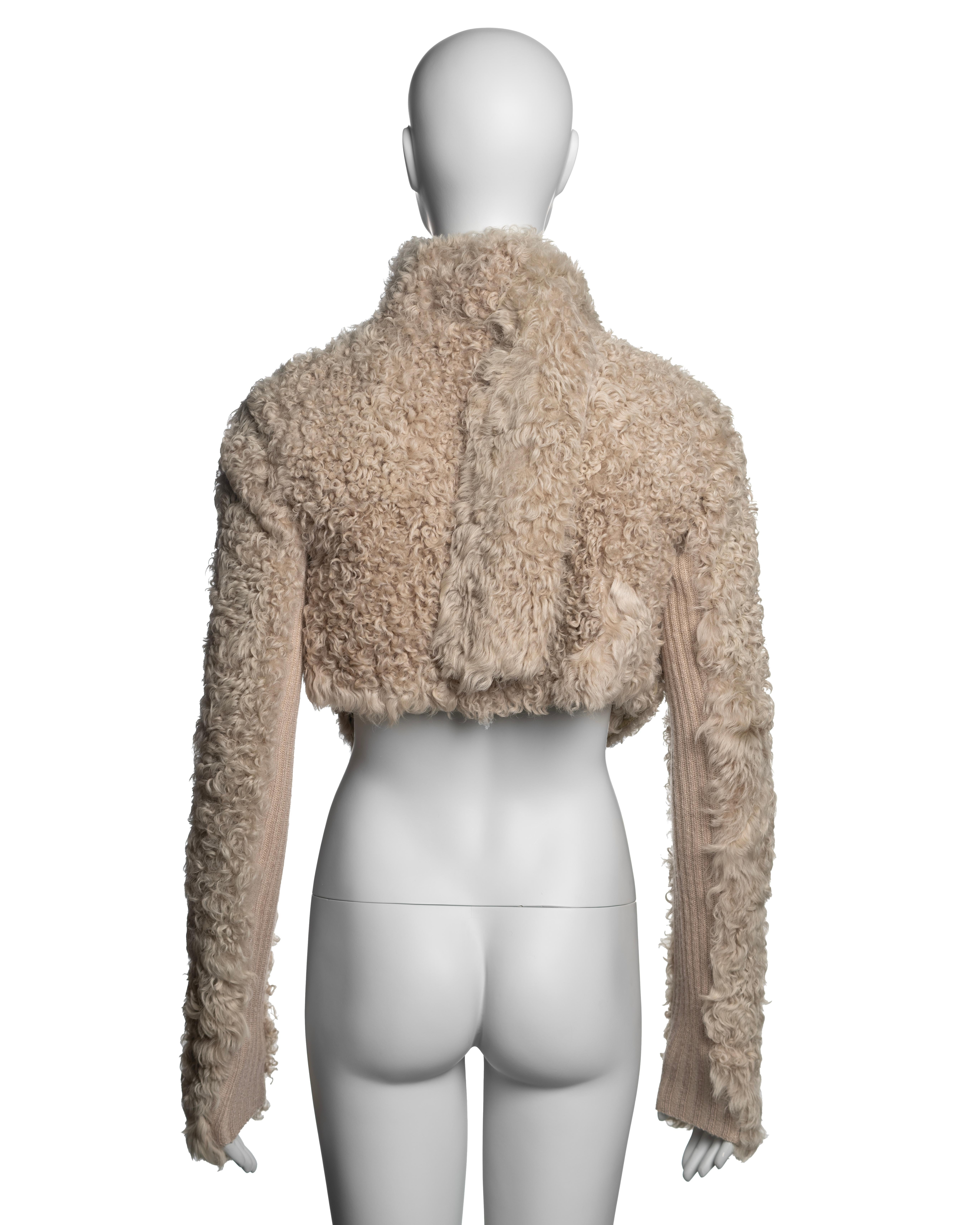 Rick Owens Cream Shearling Cropped Wrap Jacket, FW 2004 4