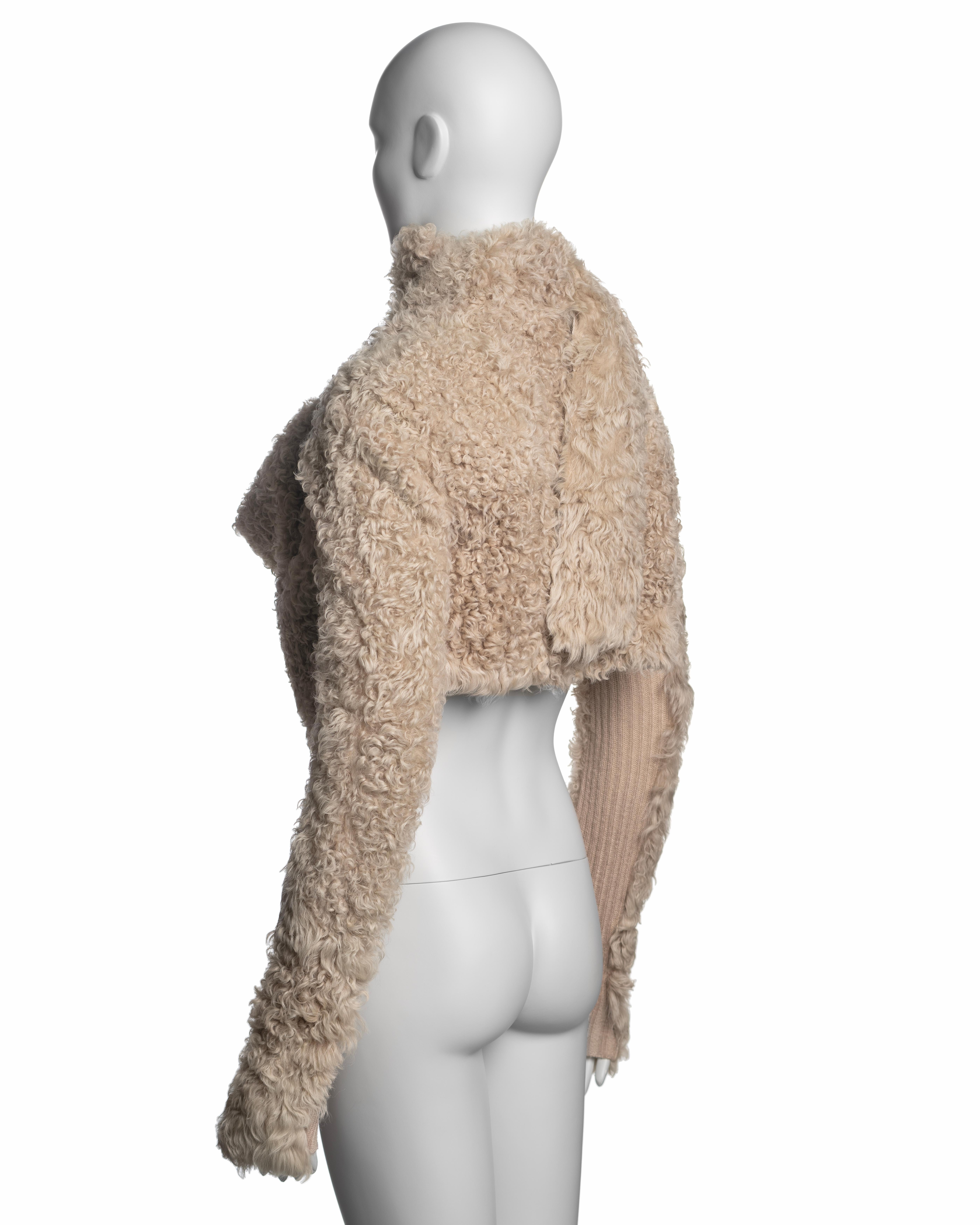 Rick Owens Cream Shearling Cropped Wrap Jacket, FW 2004 5