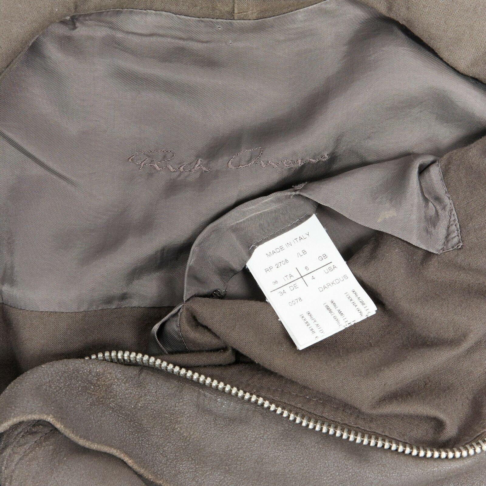 RICK OWENS dark dust grey lambskin drape shawl collar distress biker jacket IT38 4