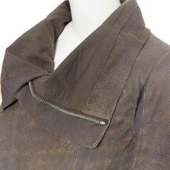 RICK OWENS dark dust grey lambskin drape shawl collar distress biker jacket IT38