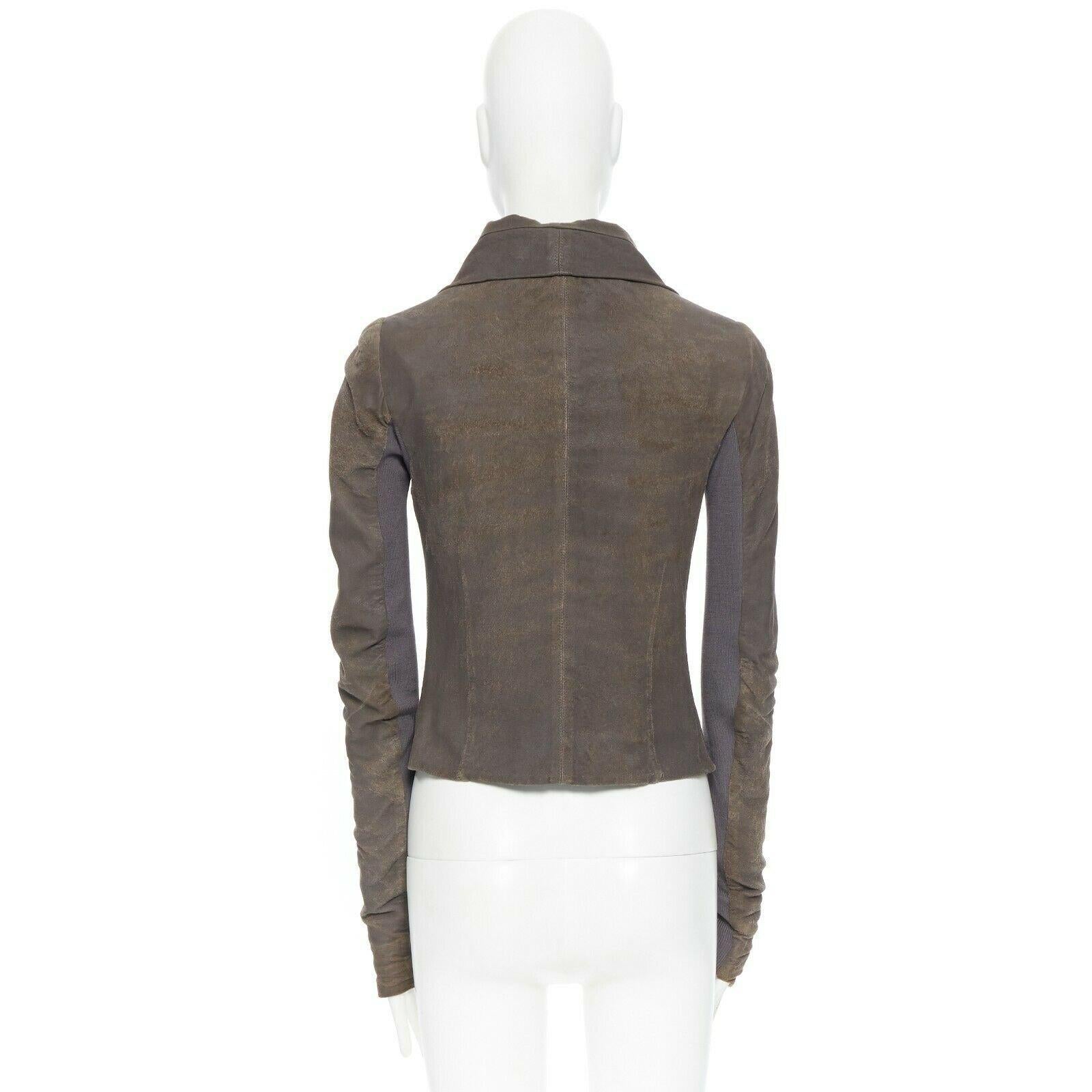 RICK OWENS dark dust grey lambskin drape shawl collar distress biker jacket IT38 In Good Condition In Hong Kong, NT