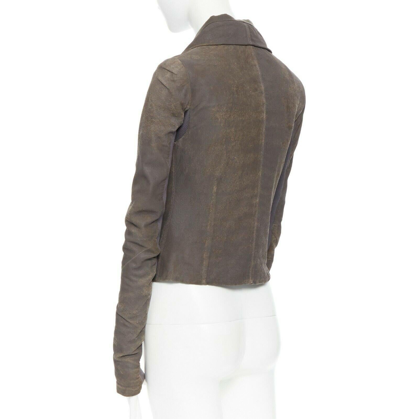 RICK OWENS dark dust grey lambskin drape shawl collar distress biker jacket IT38 1
