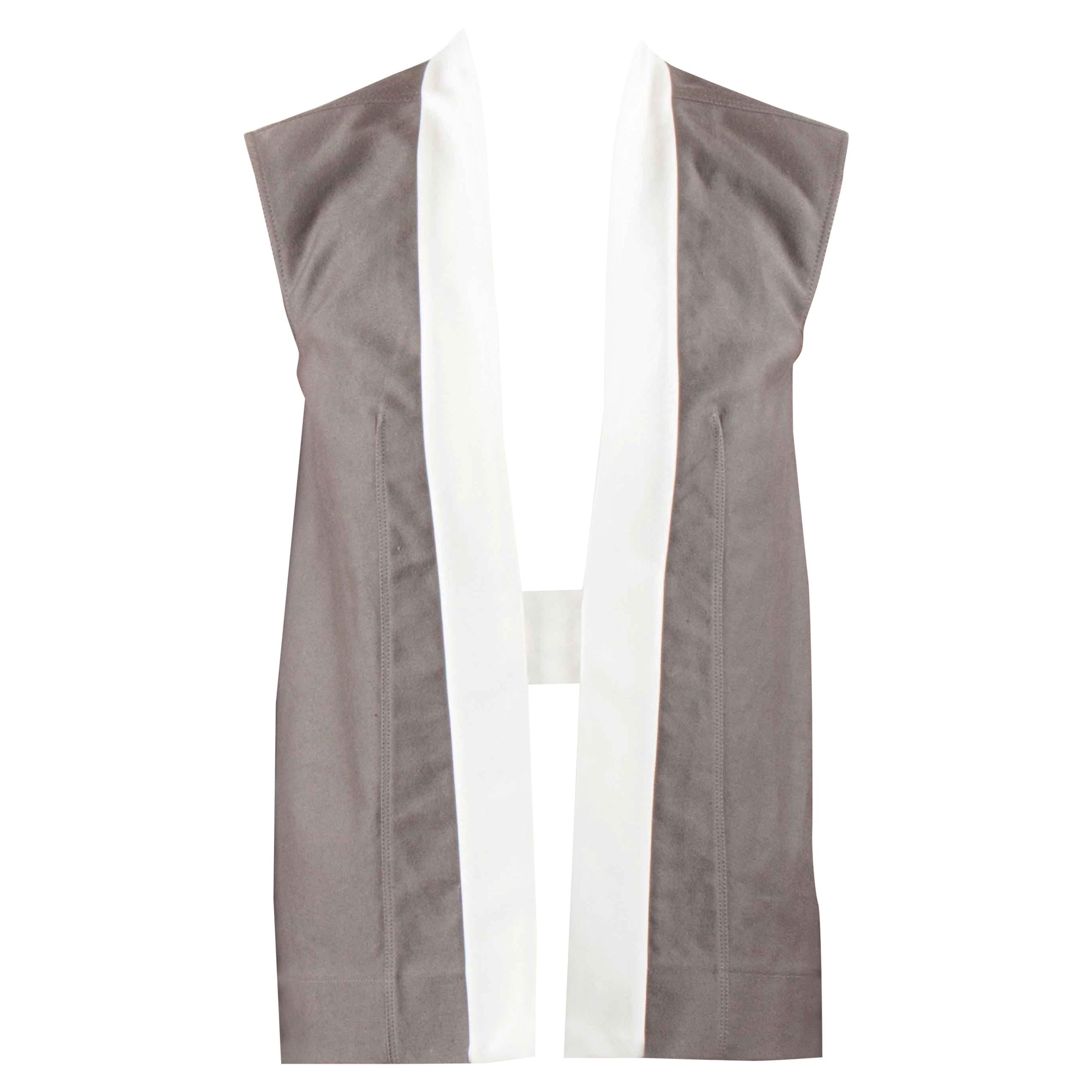 Rick Owens Darkdust Brown Cotton Asymmetric Hem Contrast Sleeveless Jacket S For Sale