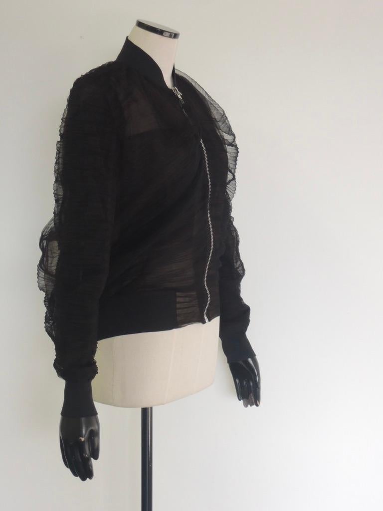 Noir Rick Owens SS18 Swoop Black Mix Gauzy Flight Jacket en vente