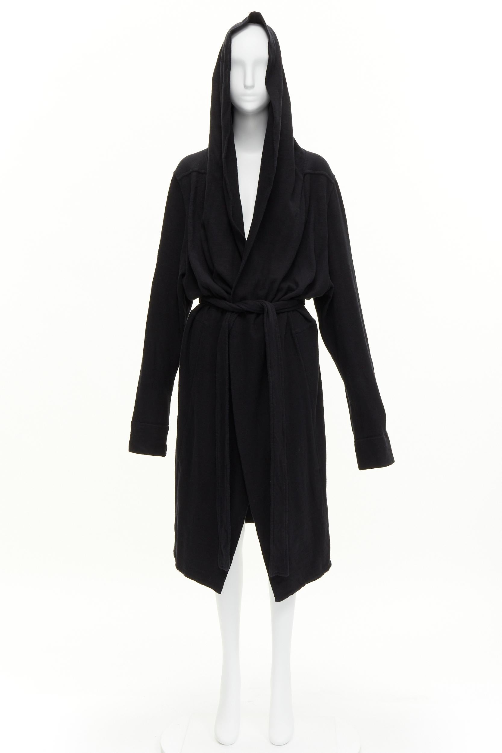 RICK OWENS DRKSHDW black cotton thick jersey hooded belted robe jacket S For Sale 6