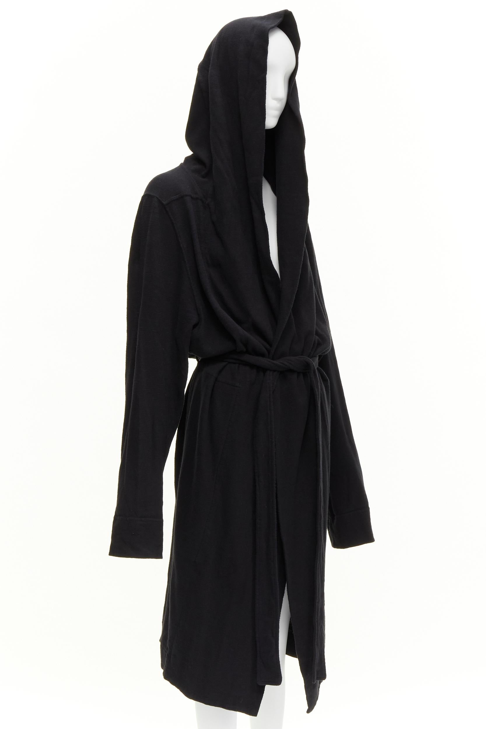 Black RICK OWENS DRKSHDW black cotton thick jersey hooded belted robe jacket S For Sale