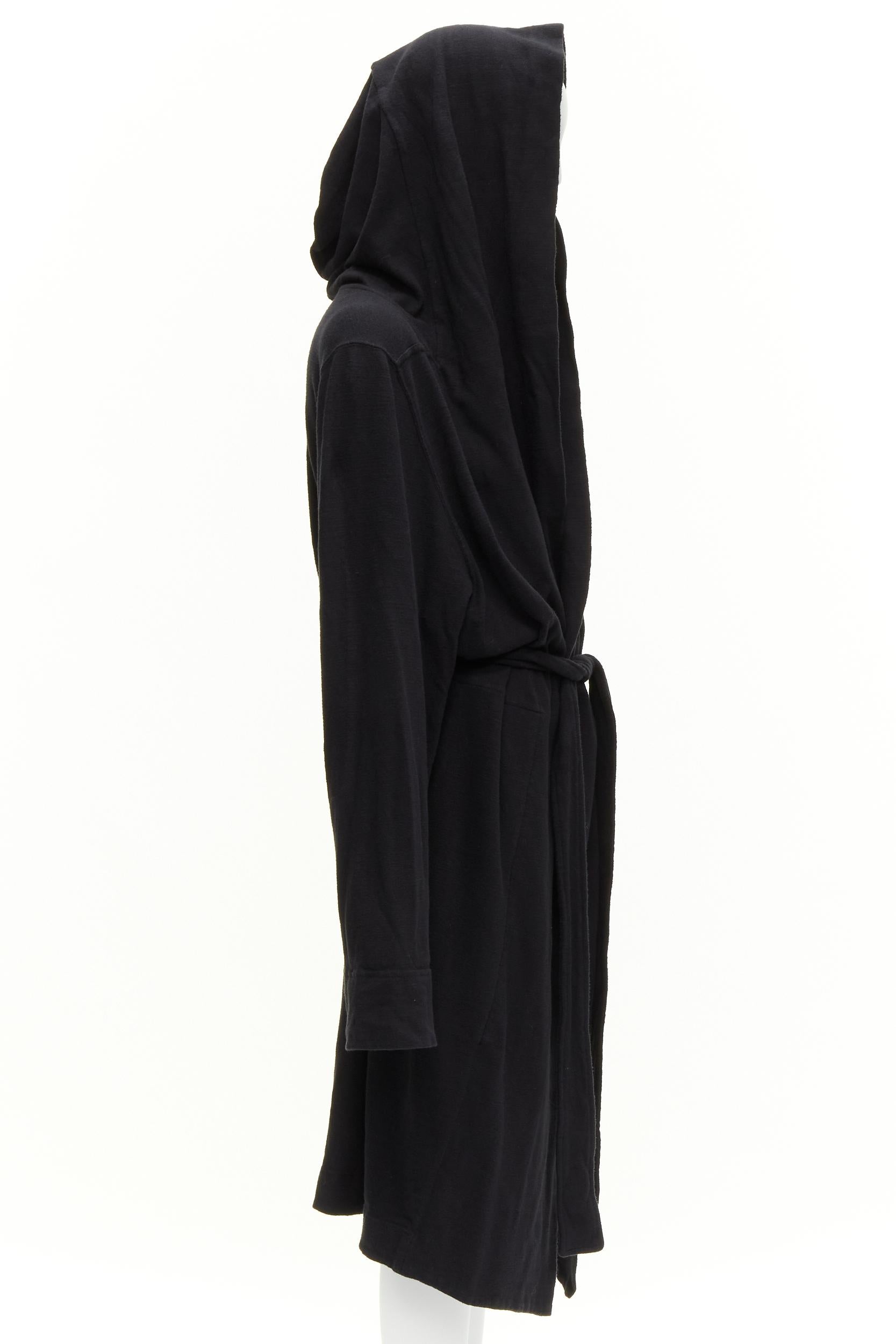 RICK OWENS DRKSHDW black cotton thick jersey hooded belted robe jacket S In Good Condition For Sale In Hong Kong, NT