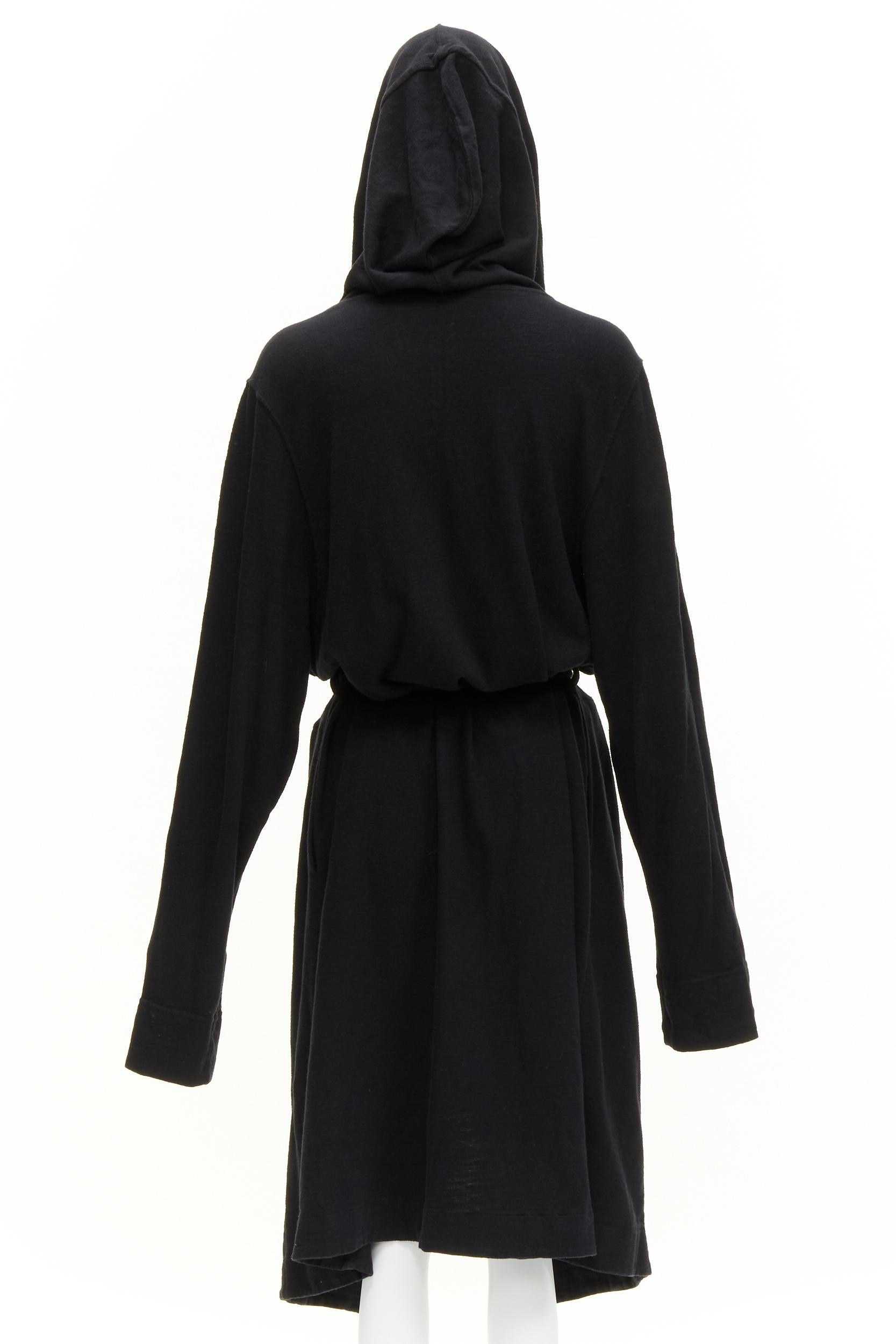 Women's RICK OWENS DRKSHDW black cotton thick jersey hooded belted robe jacket S For Sale