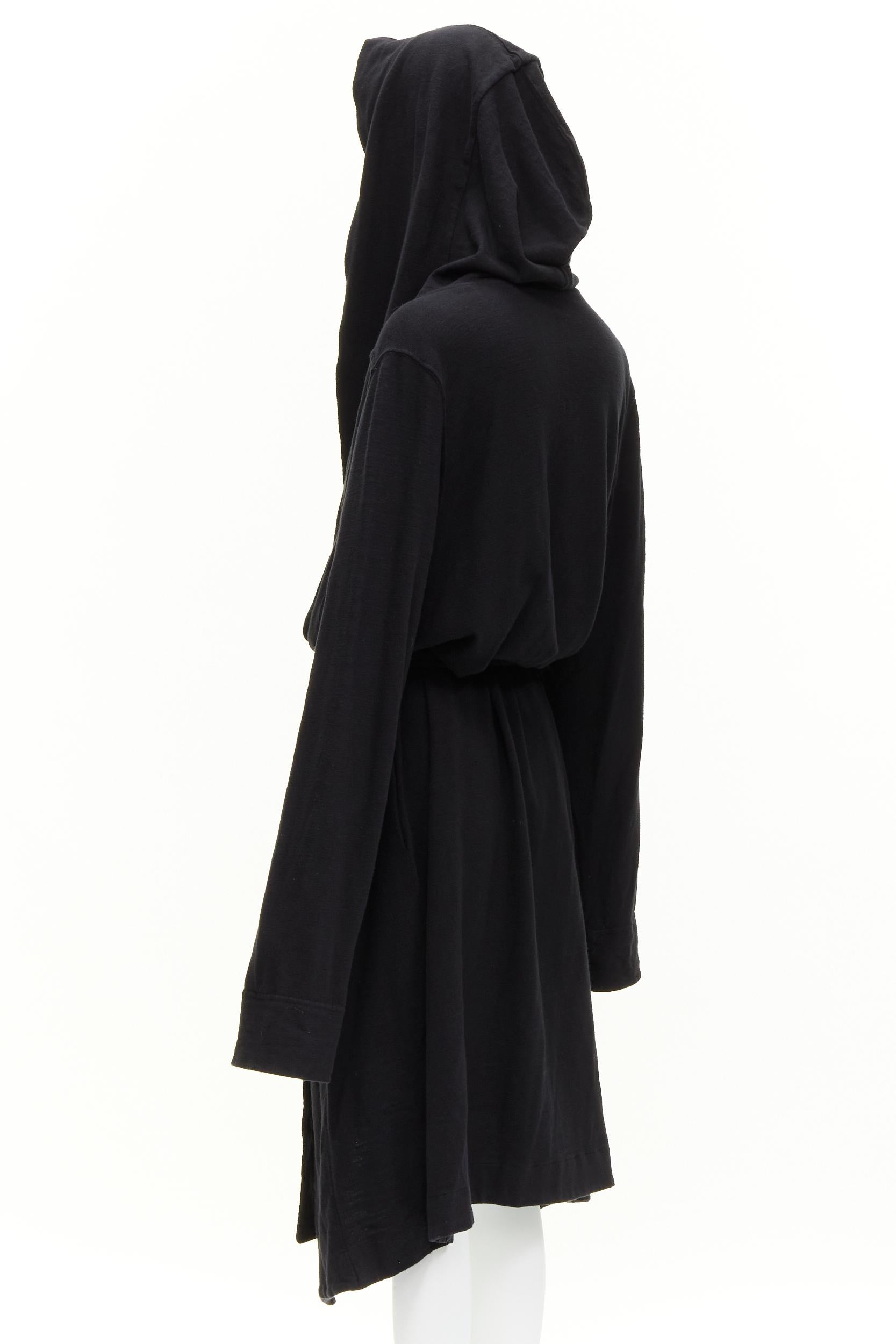 RICK OWENS DRKSHDW black cotton thick jersey hooded belted robe jacket S For Sale 1